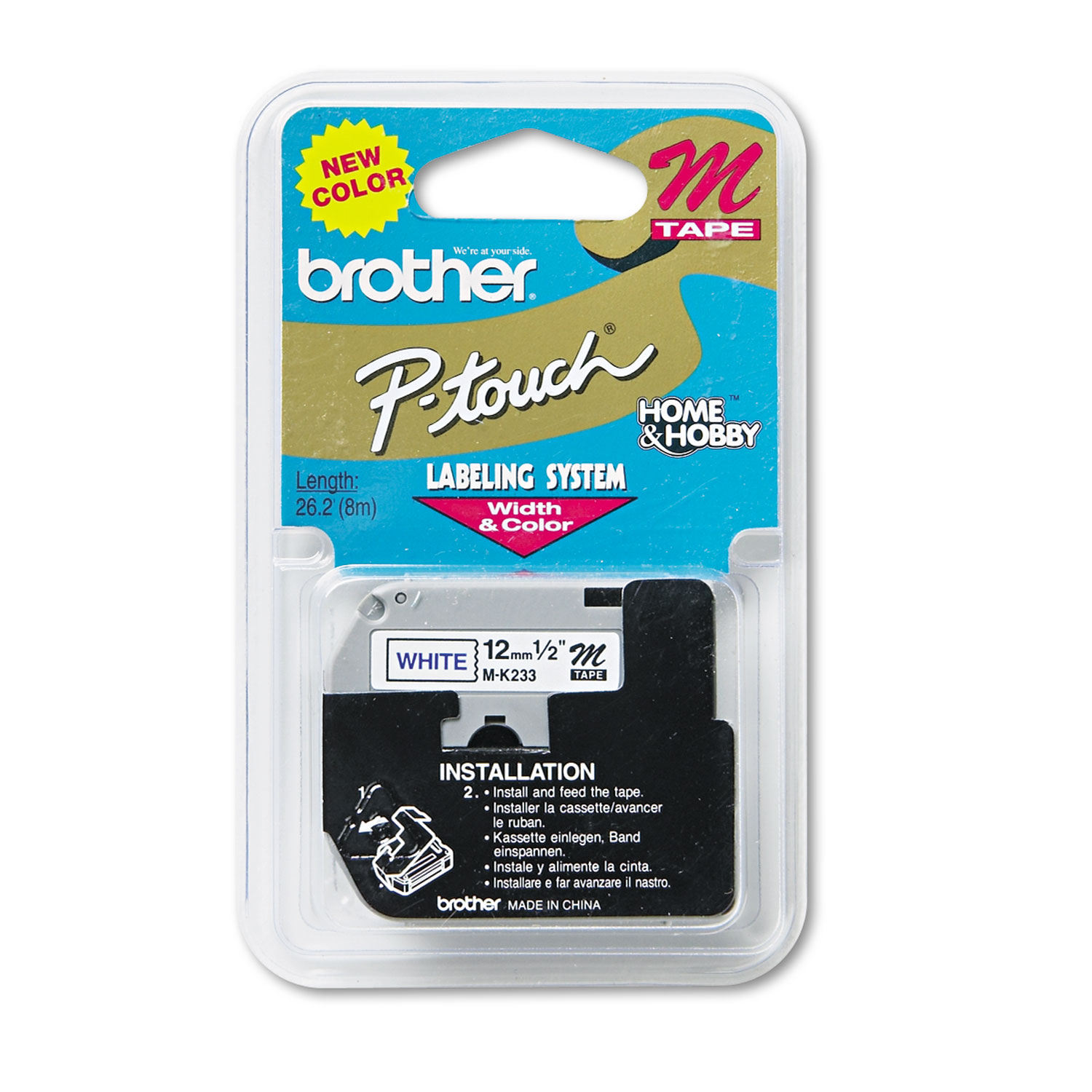  Brother P-Touch MK233 M Series Tape Cartridge for P-Touch Labelers, 0.47 x 26.2 ft, Blue on White (BRTMK233) 