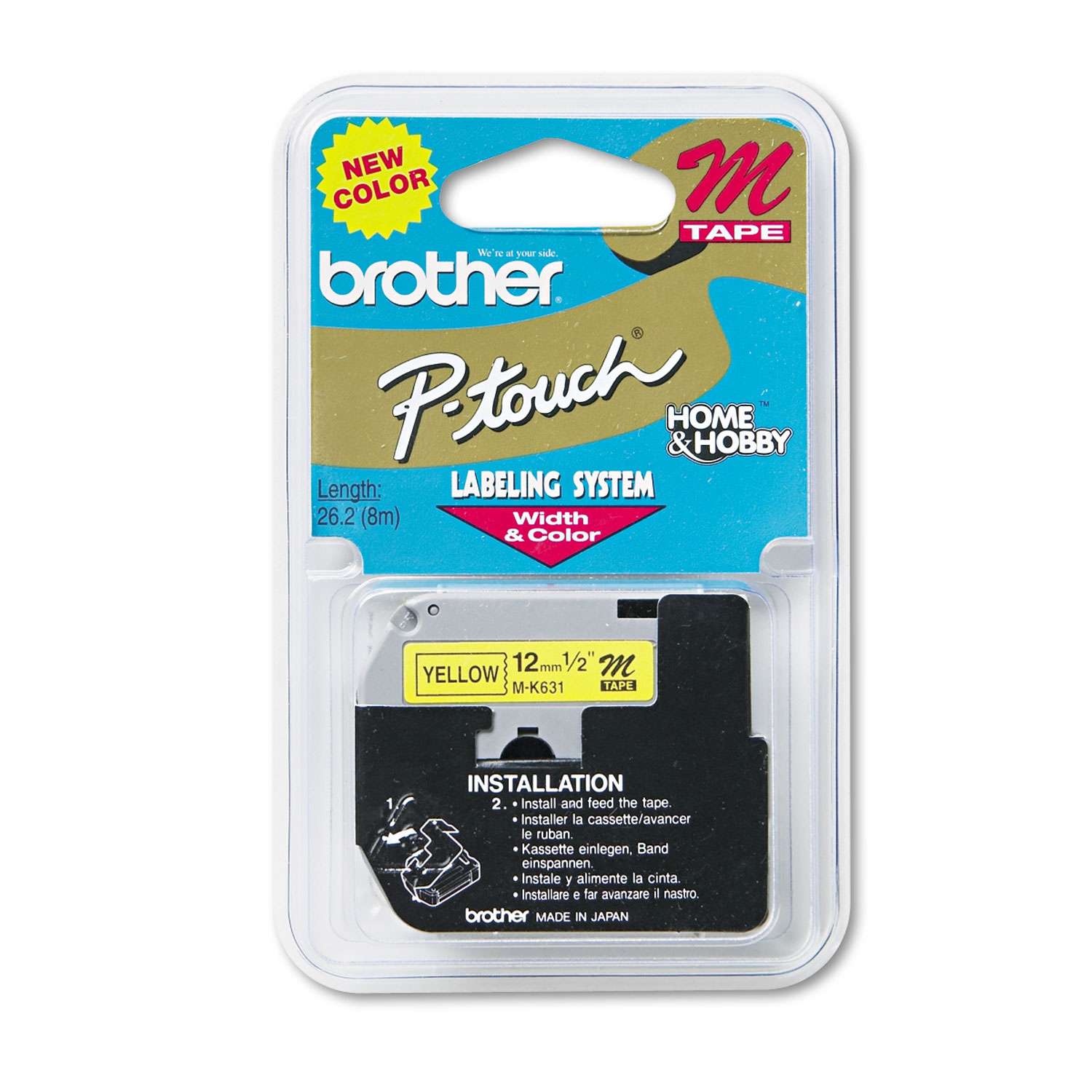 Brother P-Touch MK631 M Series Tape Cartridge for P-Touch Labelers, 0.47 x 26.2 ft, Black on Yellow (BRTMK631) 