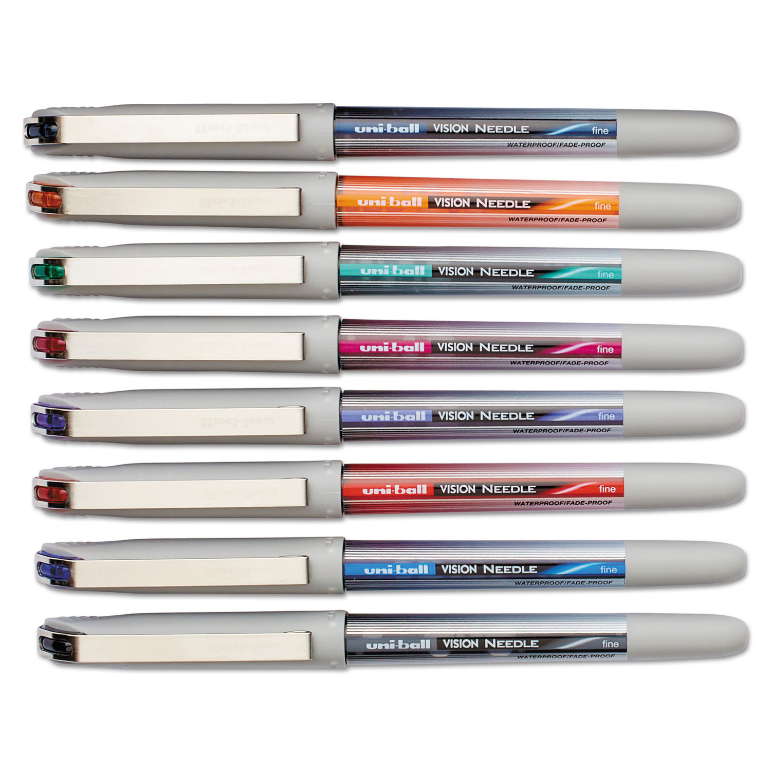 Vision Needle Roller Ball Stick Liquid Pen, Assorted Ink, Fine, 8/Set