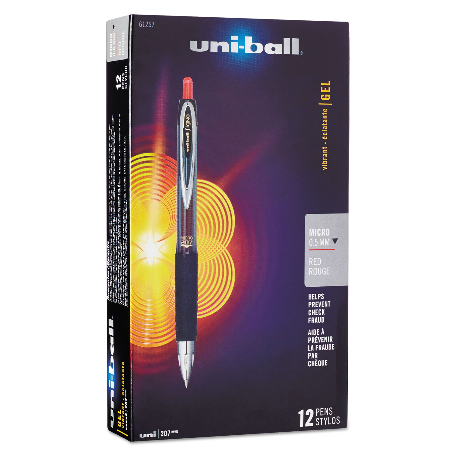  uni-ball 61257 Signo 207 Retractable Gel Pen, Micro 0.5mm, Red Ink, Smoke/Black/Red Barrel, Dozen (UBC61257) 