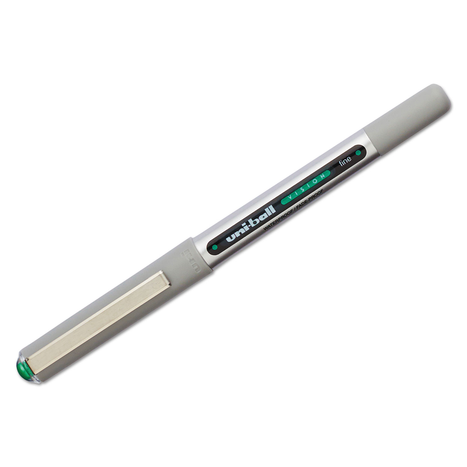 VISION Stick Roller Ball Pen, Fine 0.7mm, Evergreen Ink, Gray Barrel, Dozen