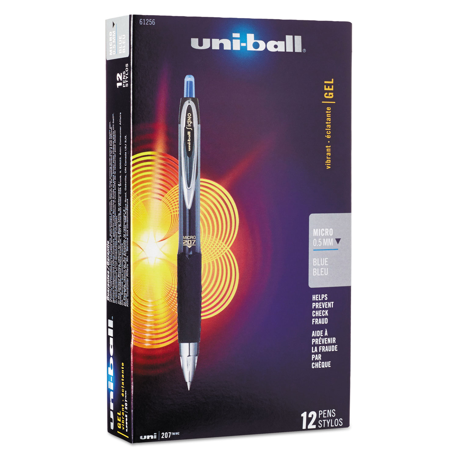  uni-ball 61256 Signo 207 Retractable Gel Pen, Micro 0.5mm, Blue Ink, Smoke/Black/Blue Barrel, Dozen (UBC61256) 