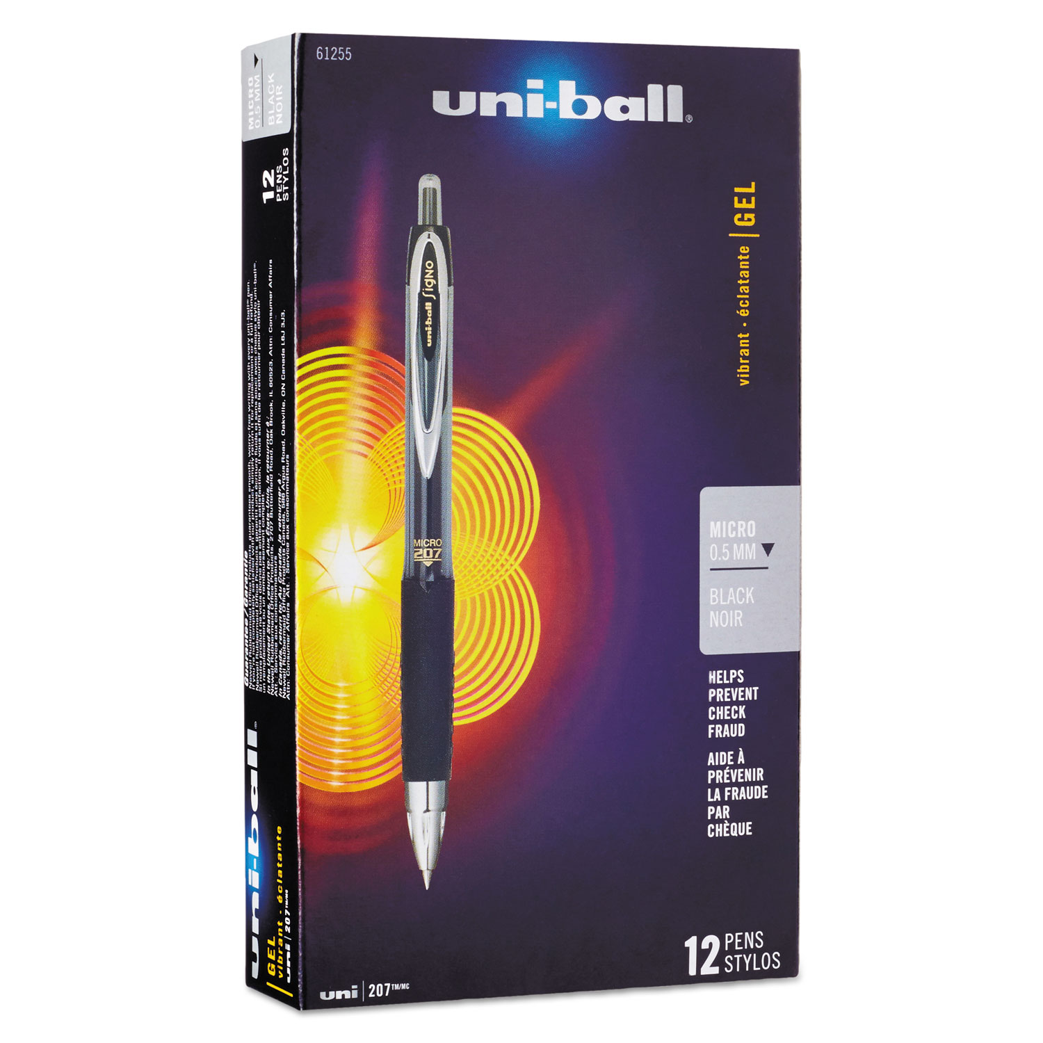  uni-ball 61255 Signo 207 Retractable Gel Pen, Micro 0.5mm, Black Ink, Smoke/Black Barrel, Dozen (UBC61255) 