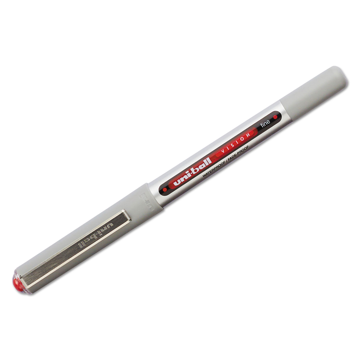 VISION Stick Roller Ball Pen, Fine 0.7mm, Red Ink, Gray/Red Barrel, Dozen
