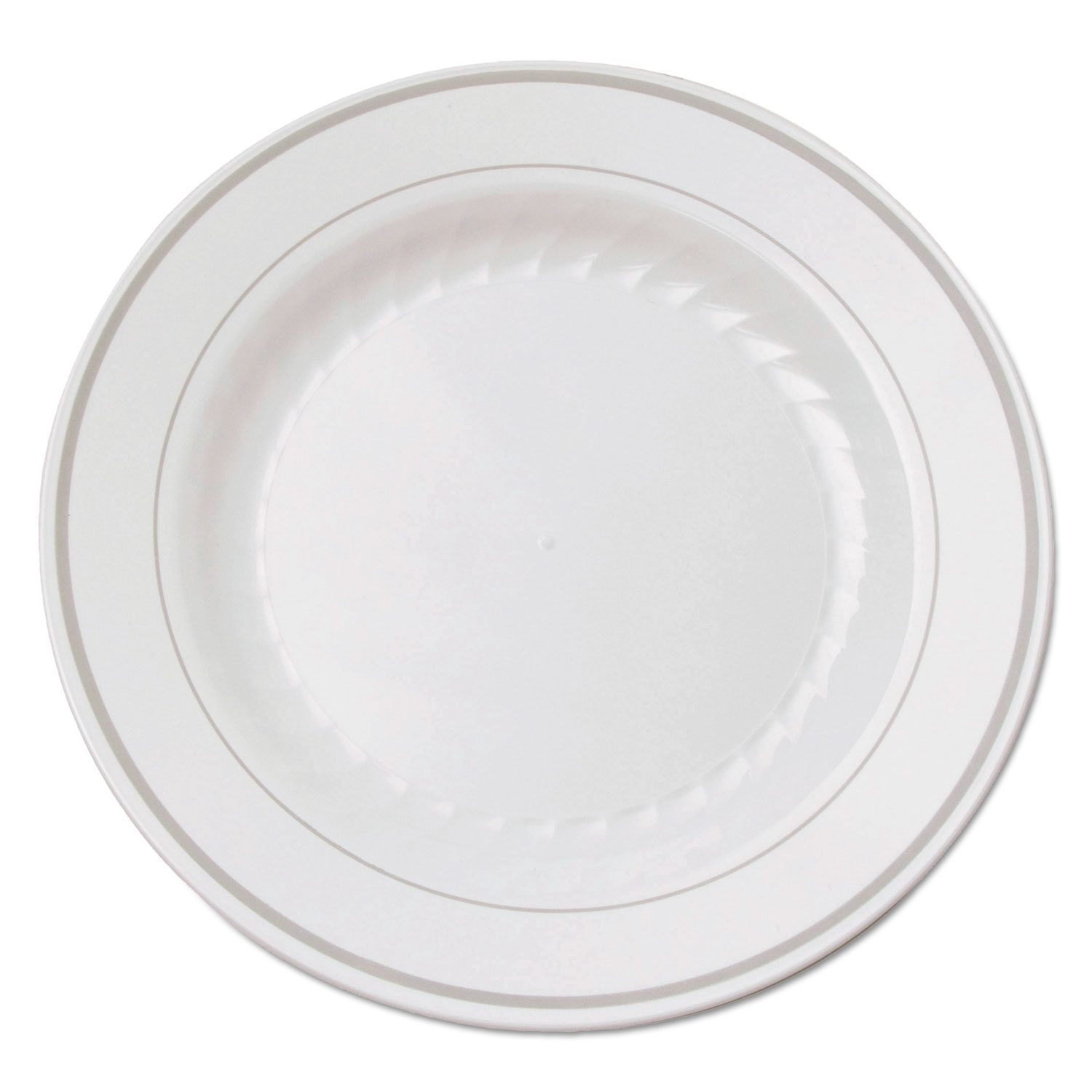  WNA RSMP61210WS Masterpiece Plastic Plates, 6 in., White w/Silver Accents, Round, 120/Carton (WNARSM61210WS) 