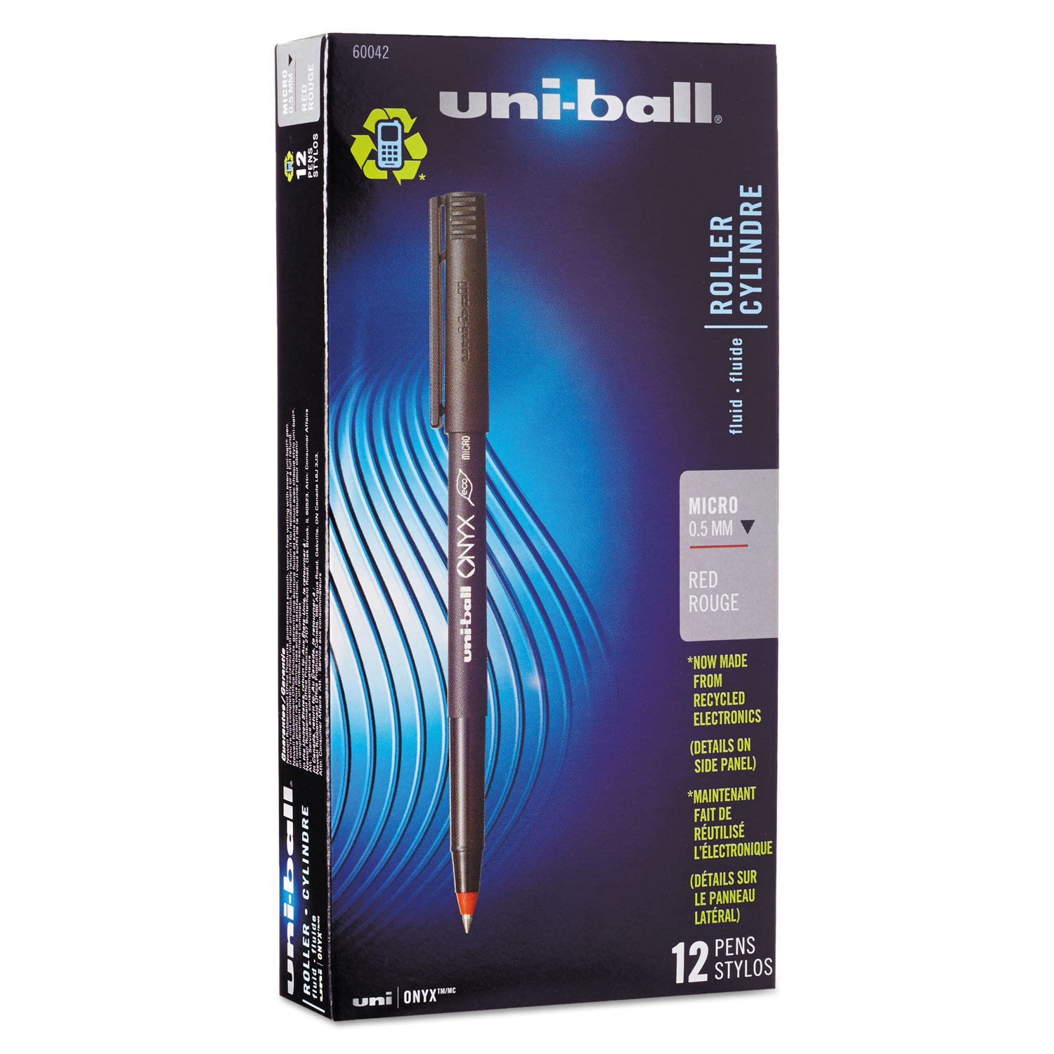  uni-ball 60042 ONYX Stick Roller Ball Pen, Micro 0.5mm, Red Ink, Black Matte Barrel, Dozen (UBC60042) 