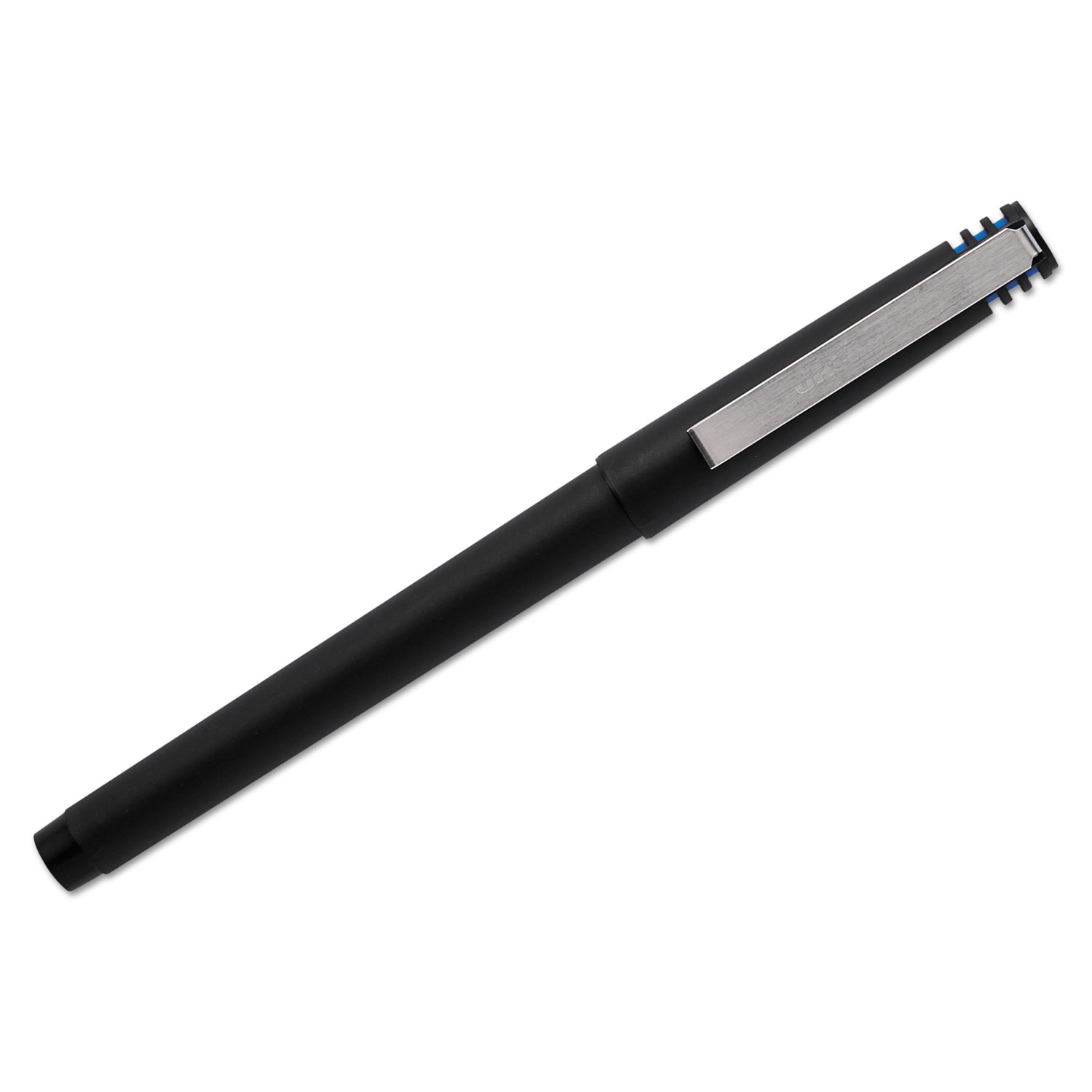 Stick Roller Ball Pen, Fine 0.7mm, Blue Ink, Black Matte Barrel, Dozen