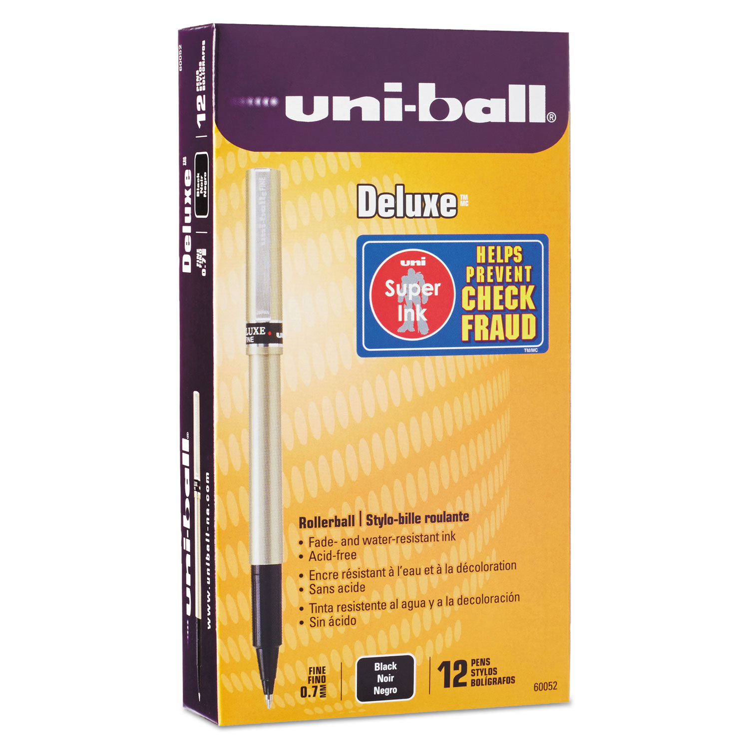  uni-ball 60052 Deluxe Stick Roller Ball Pen, Fine 0.7mm, Black Ink, Champagne Barrel, Dozen (UBC60052) 