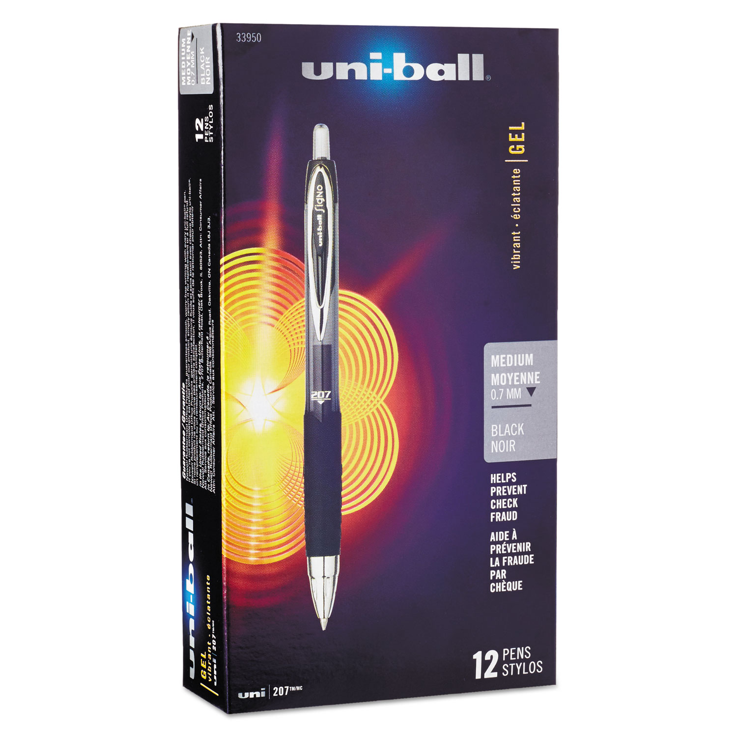  uni-ball 33950 Signo 207 Retractable Gel Pen, 0.7mm, Black Ink, Smoke/Black Barrel, Dozen (UBC33950) 