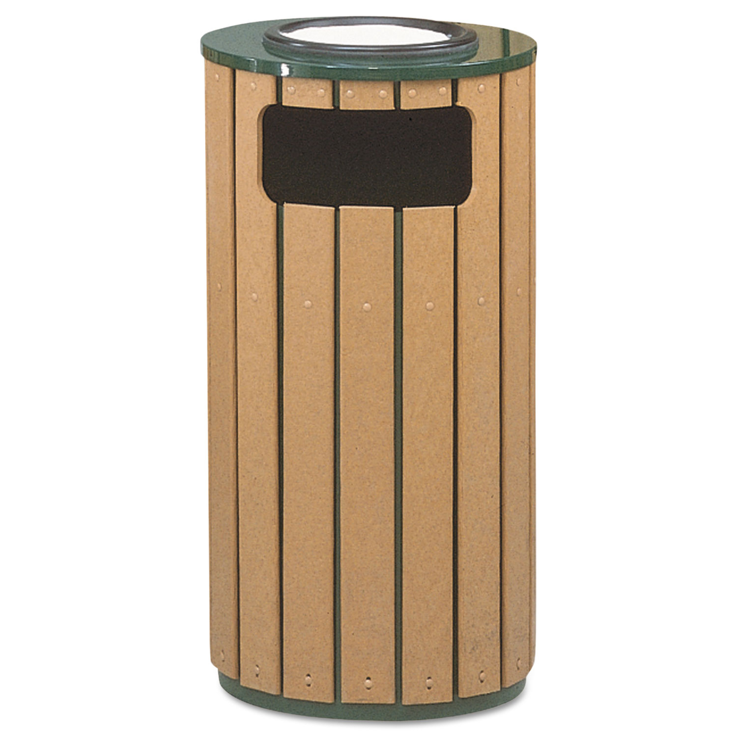 Regent 50 Ash/Trash Receptacle, Green Enamel/Brown Cedar Plastic, 12 gal