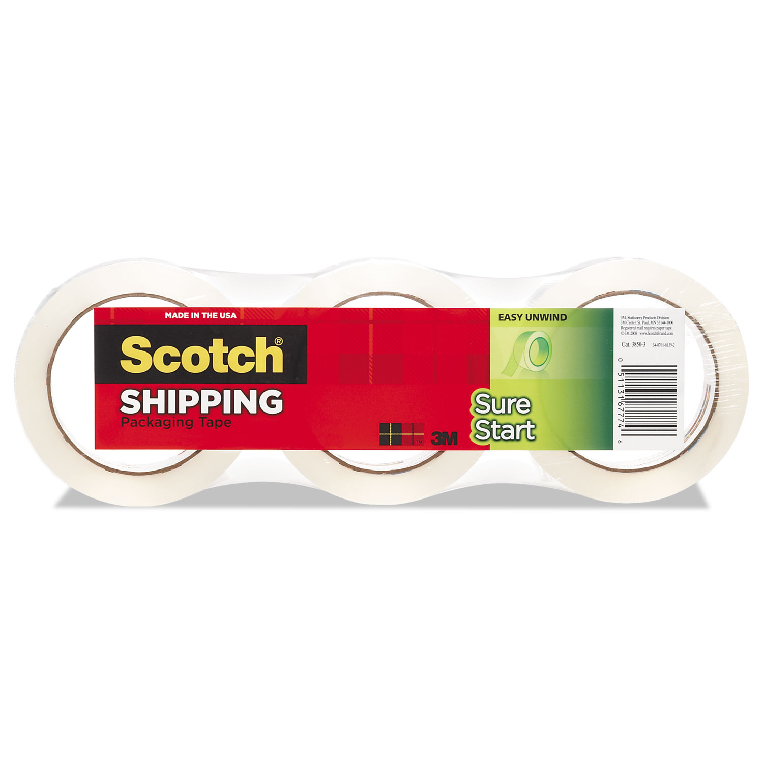  Scotch 3450-3 Sure Start Packaging Tape, 3 Core, 1.88 x 54.6 yds, Clear, 3/Pack (MMM34503) 