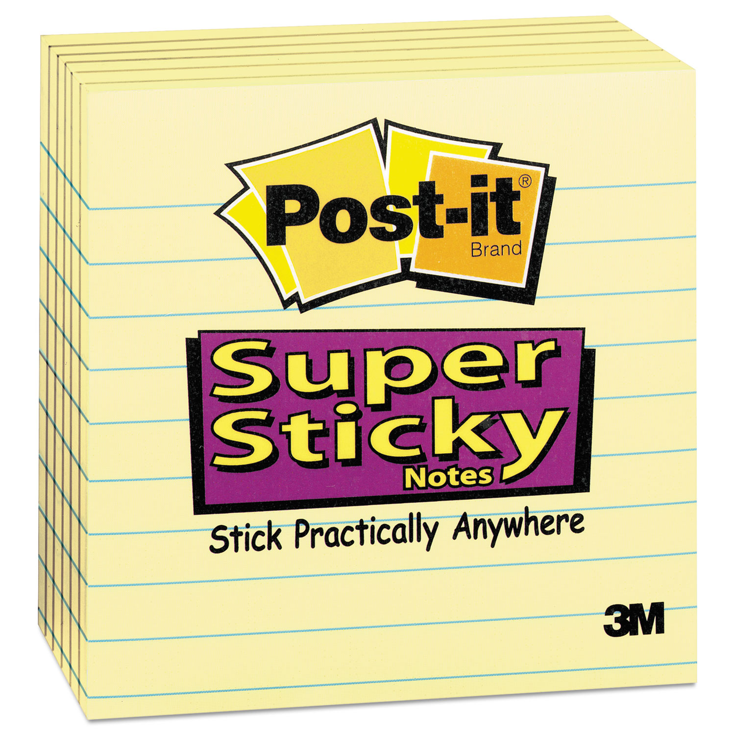  Post-it Notes Super Sticky 675-6SSCY Canary Yellow Pads, Lined, 4 x 4, 90-Sheet, 6/Pack (MMM6756SSCY) 