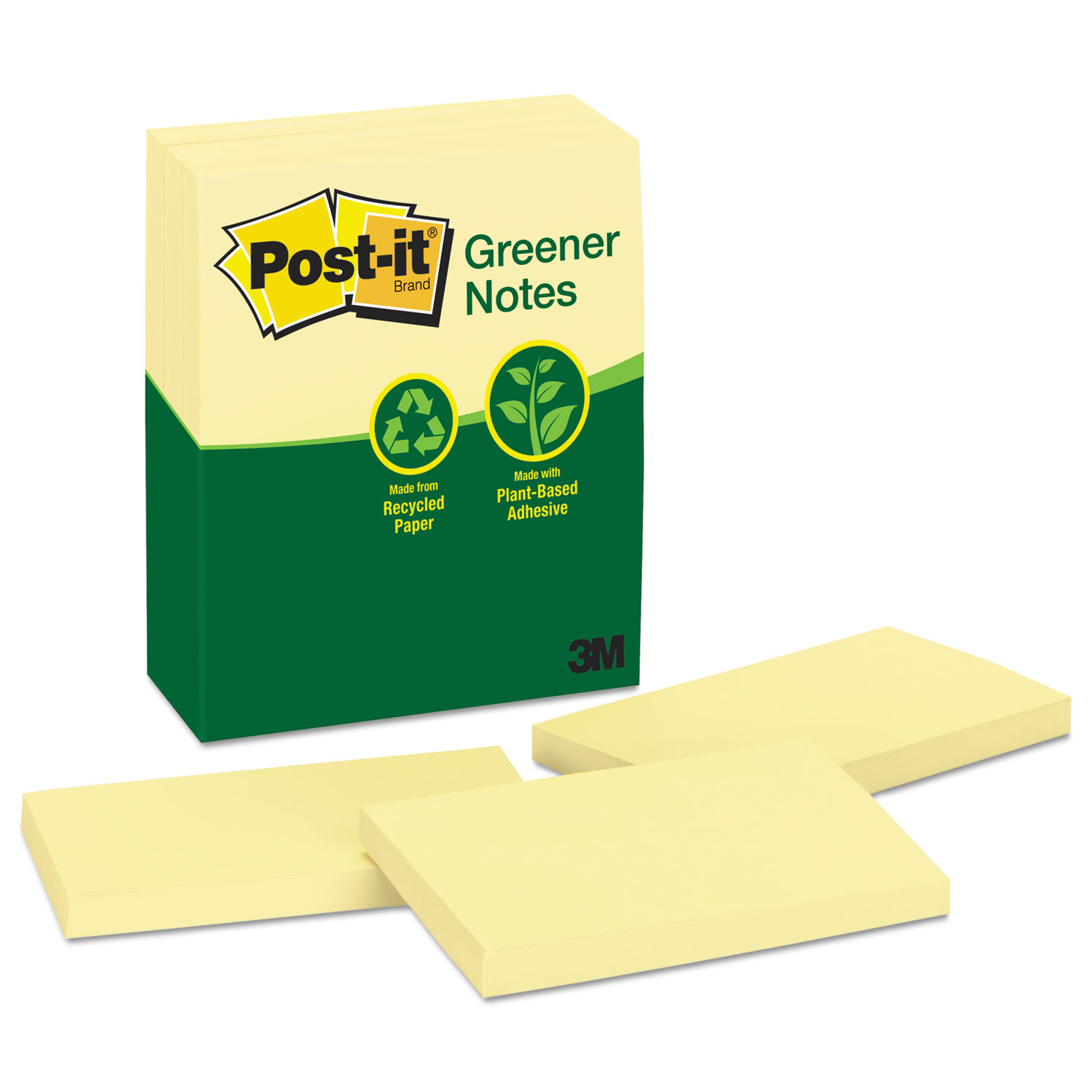  Post-it Greener Notes 655-RP Recycled Note Pads, 3 x 5, Canary Yellow, 100-Sheet, 12/Pack (MMM655RPYW) 