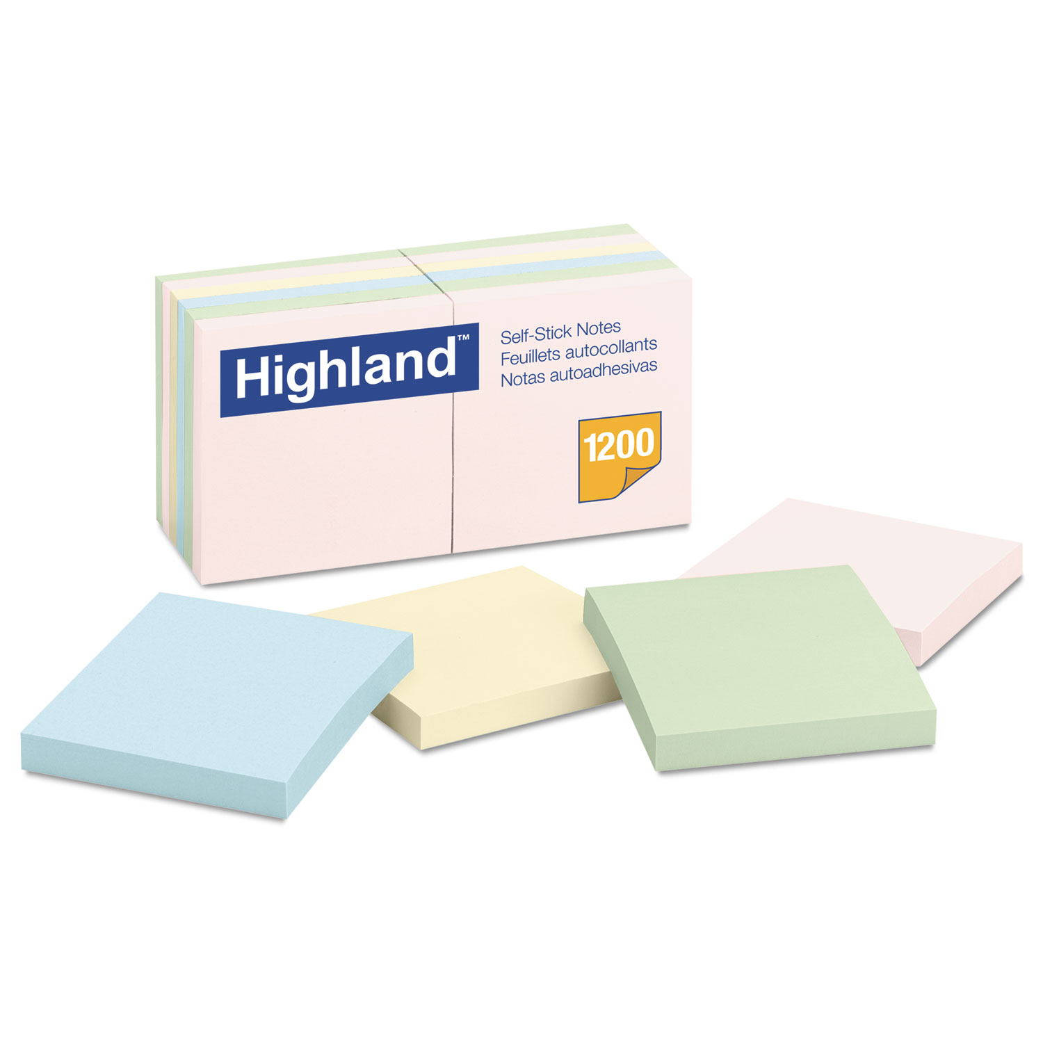  Highland 6549A Self-Stick Notes, 3 x 3, Assorted Pastel, 100-Sheet, 12/Pack (MMM6549A) 