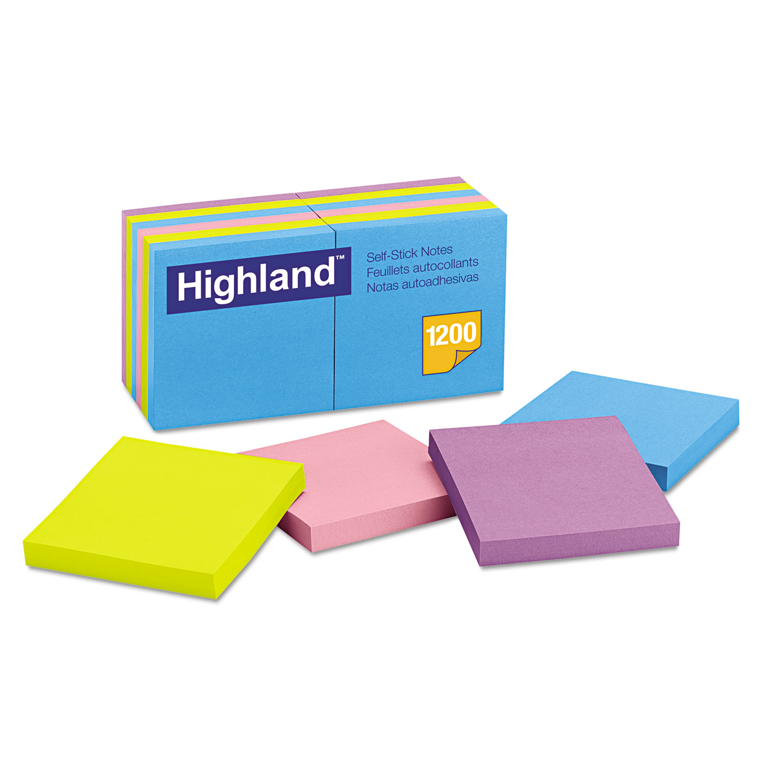  Highland 6549-B Self-Stick Notes, 3 x 3, Assorted Bright, 100-Sheet, 12/Pack (MMM6549B) 