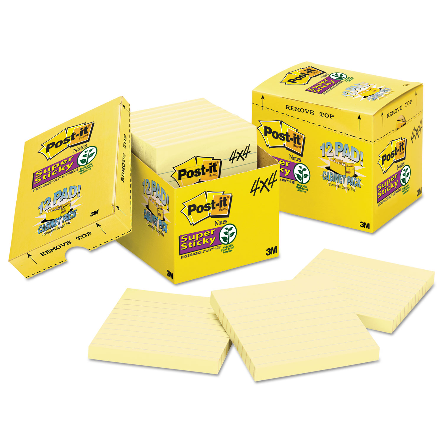 Post-it Notes Super Sticky 675-12SSCP Canary Yellow Note Pads, Lined, 4 x 4, 90-Sheet, 12/Pack (MMM67512SSCP) 