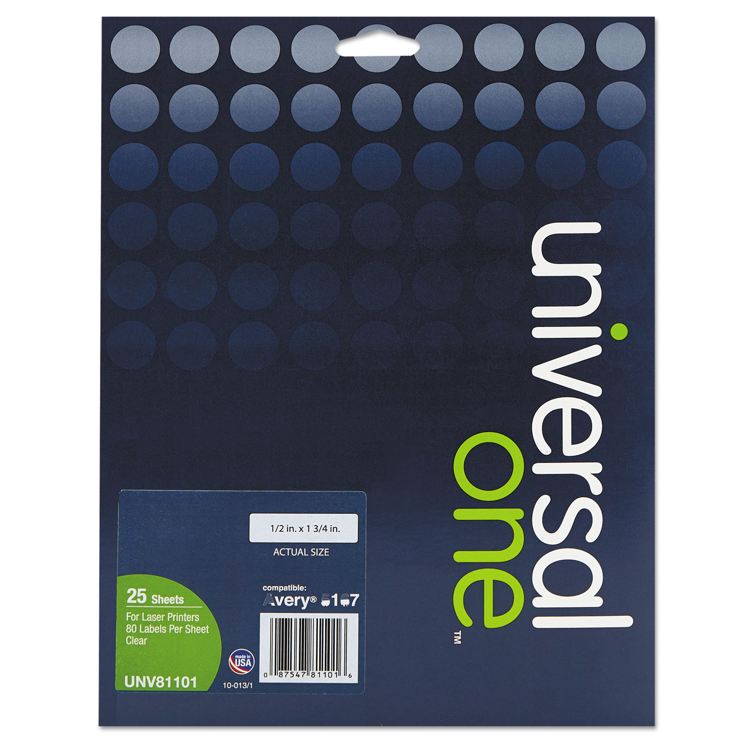  Universal UNV81101 Deluxe Clear Labels, Inkjet/Laser Printers, 0.5 x 1.75, Clear, 80/Sheet, 25 Sheets/Box (UNV81101) 