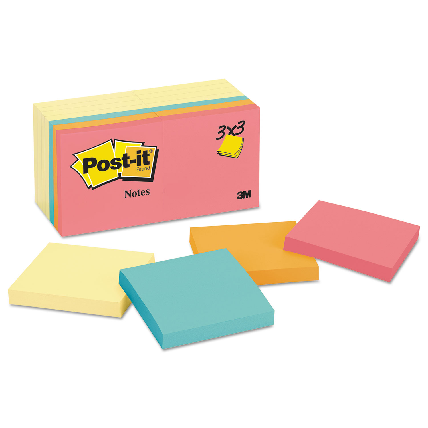 Original Pads Assorted Value Pack, 3 x 3, (8) Canary Yellow, (6)  Poptimistic Collection Colors, 100 Sheets/Pad, 14 Pads/Pack -  mastersupplyonline