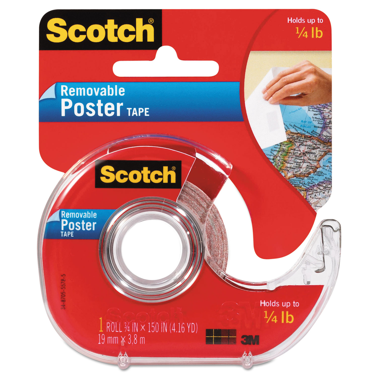 Wallsaver Removable Poster Tape, Double-Sided, 3/4 x 150 w/Dispenser