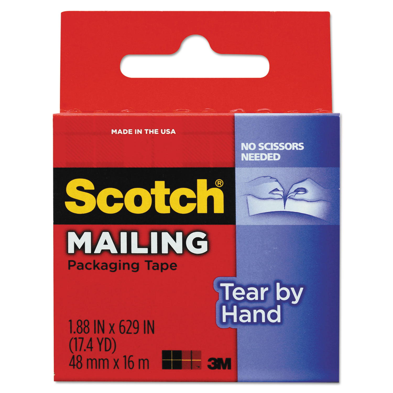  Scotch 3841 Tear-By-Hand Packaging Tapes, 1.5 Core, 1.88 x 17.5 yds, Clear (MMM3841) 