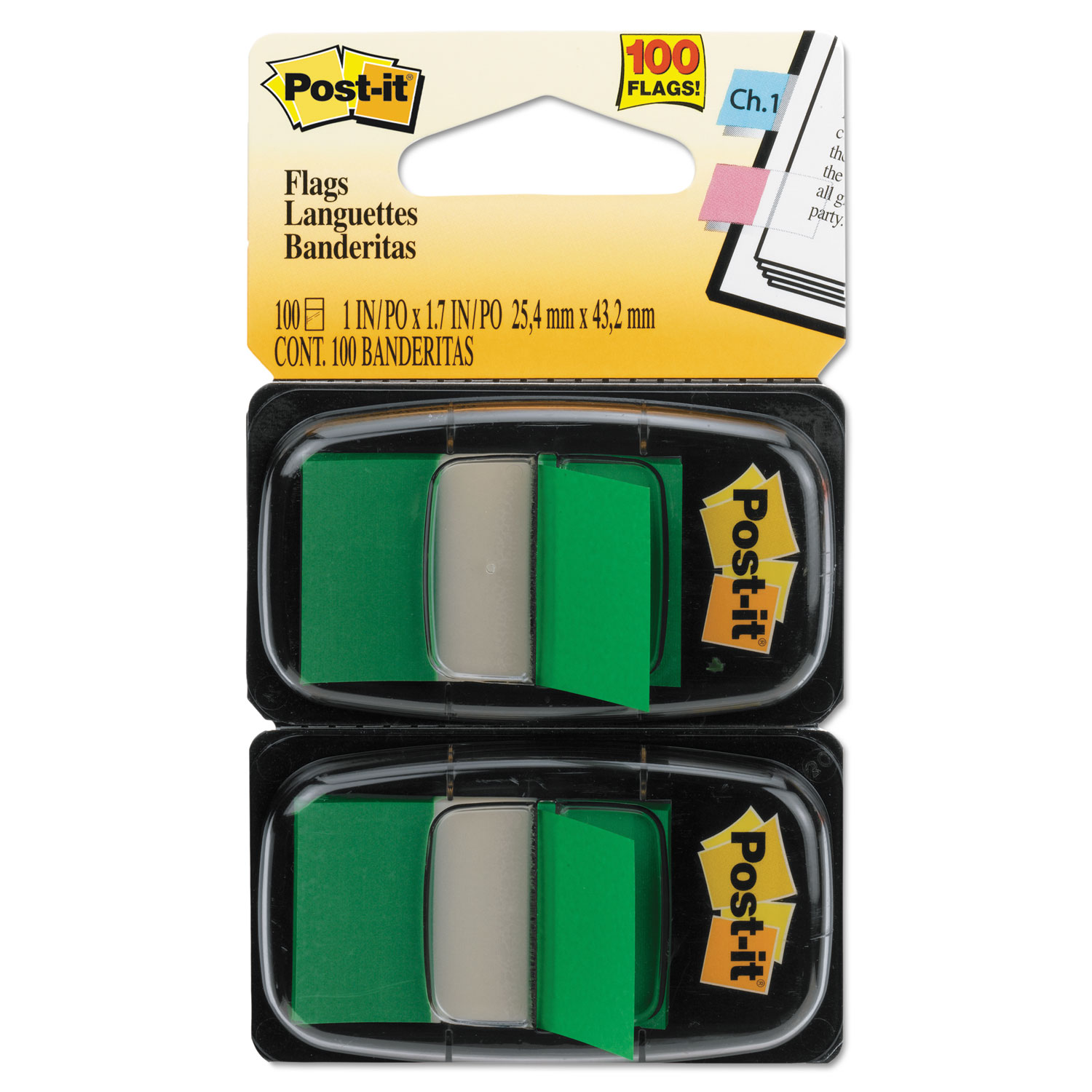  Post-it Flags 680-GN2 Standard Page Flags in Dispenser, Green, 100 Flags/Dispenser (MMM680GN2) 