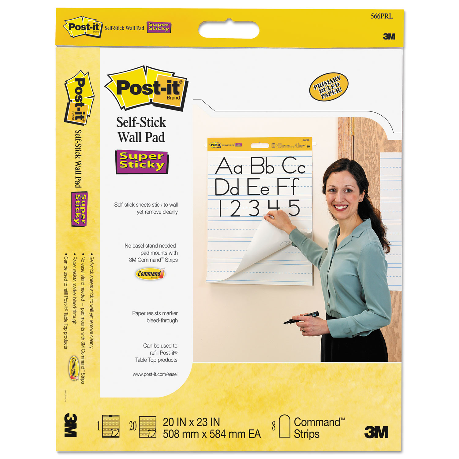  Post-it Easel Pads Super Sticky 566PRL Self-Stick Wall Pad, Primary Rule, 20 x 23, White, 20 Sheets/Pad, 2 Pads/Pack (MMM566PRL) 
