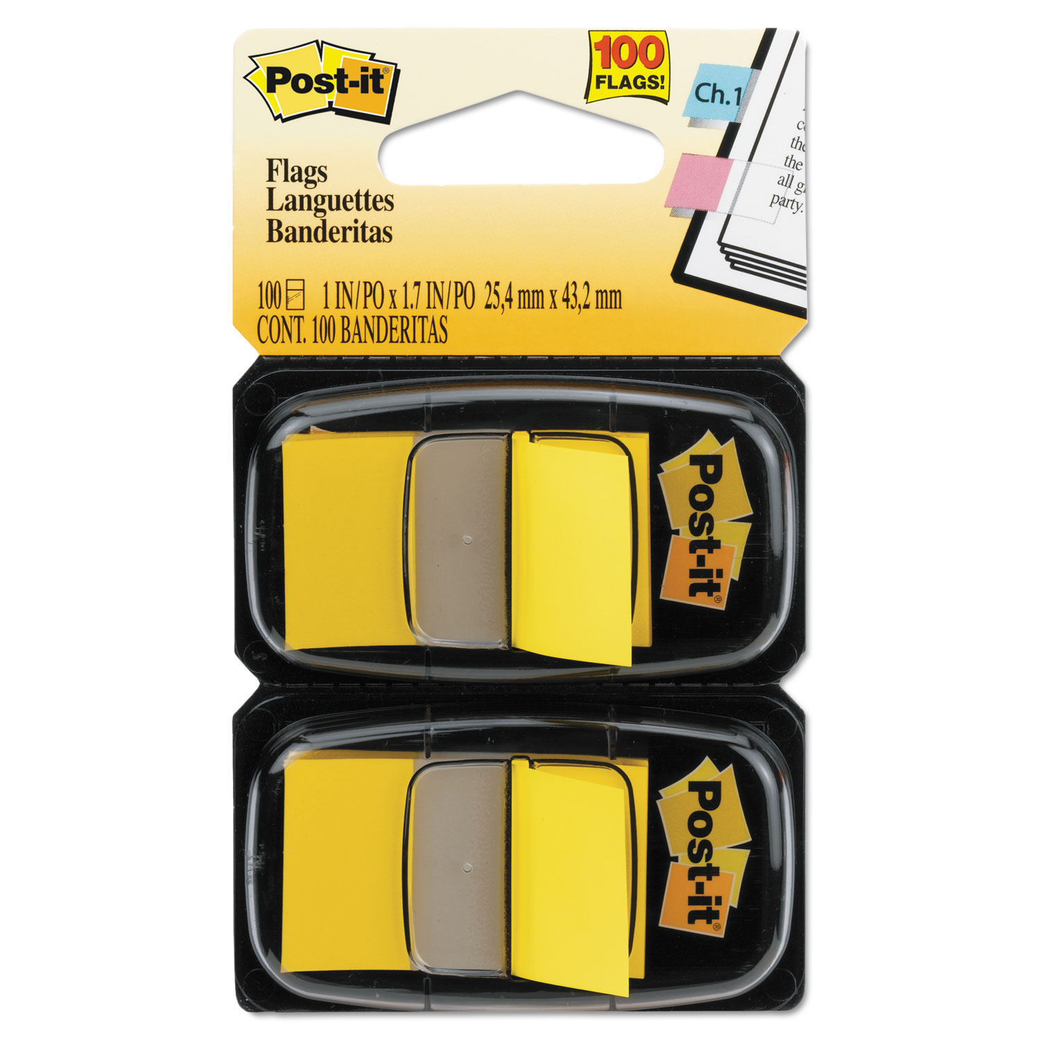  Post-it Flags 680-YW2 Standard Page Flags in Dispenser, Yellow, 100 Flags/Dispenser (MMM680YW2) 
