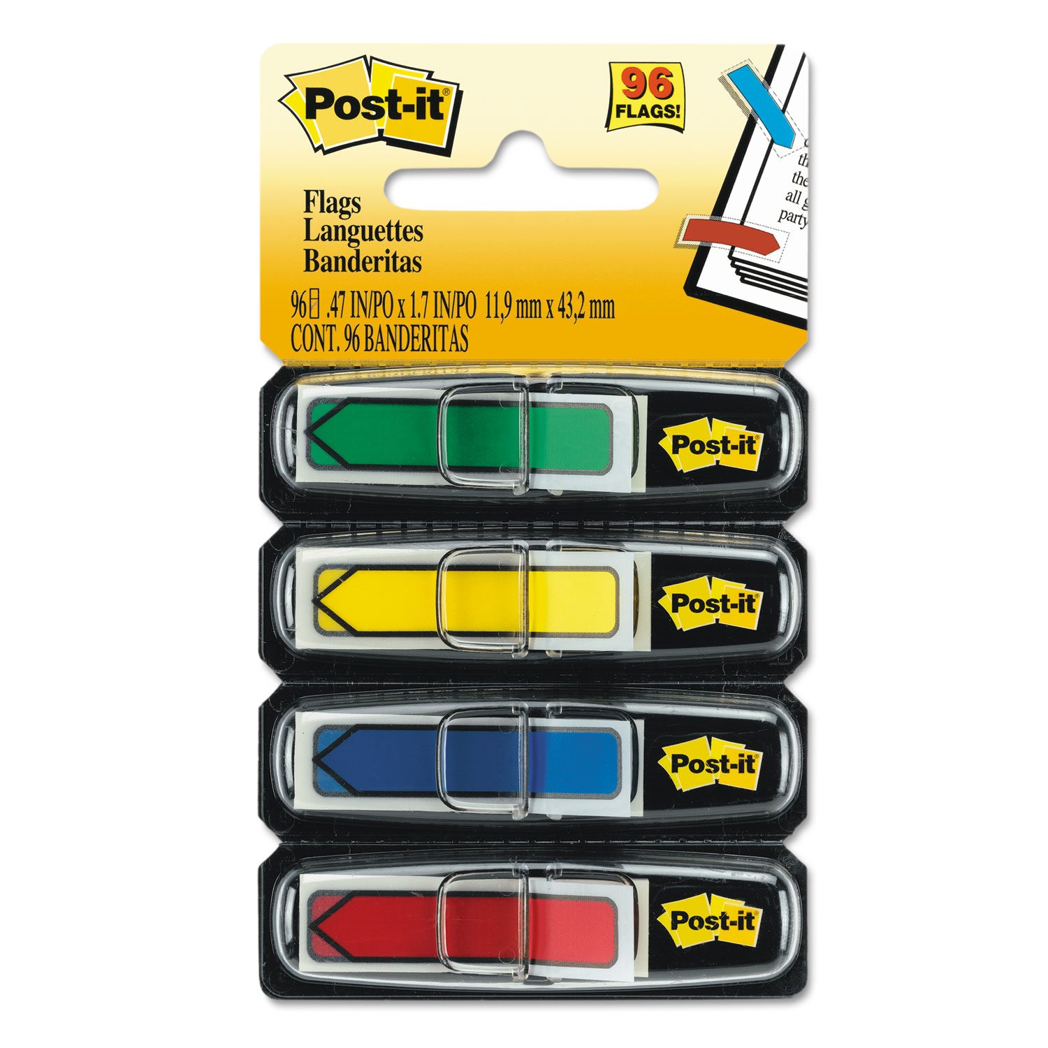  Post-it Flags 684-ARR3 Arrow 1/2 Page Flags, Assorted Primary, 24/Color, 96-Flags/Pack (MMM684ARR3) 