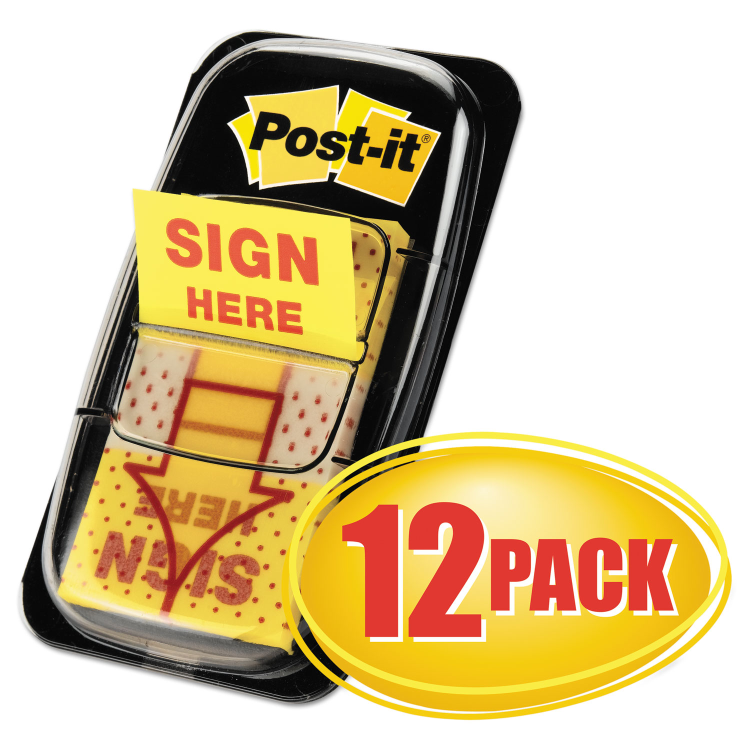  Post-it Flags 680-SH12 Arrow Message 1 Page Flags, Sign Here, Yellow, 50/Dispenser, 12 Dispensers/PK (MMM680SH12) 