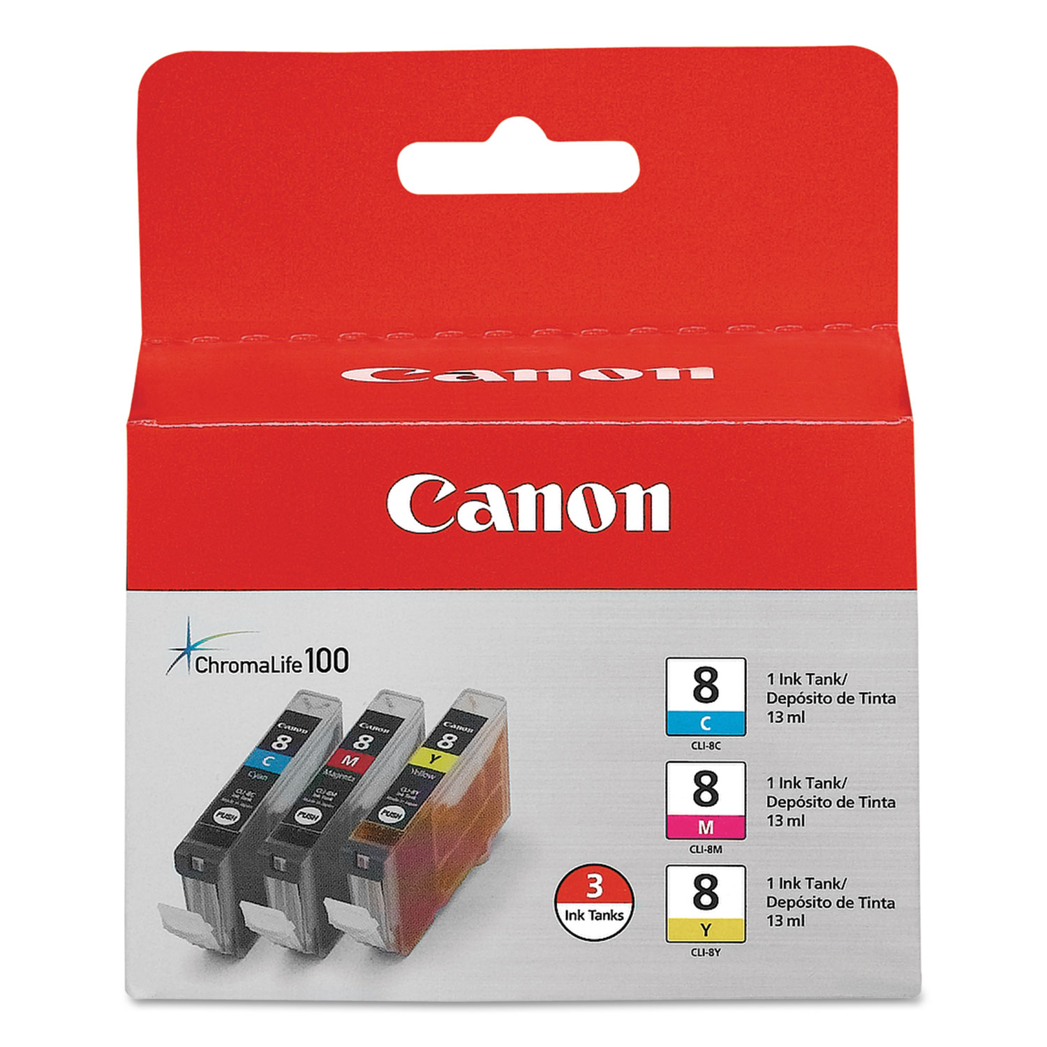  Canon 0621B016 0621B016 (CLI-8) ChromaLife100+ Ink, 840 Page-Yield, Cyan/Magenta/Yellow (CNM0621B016) 