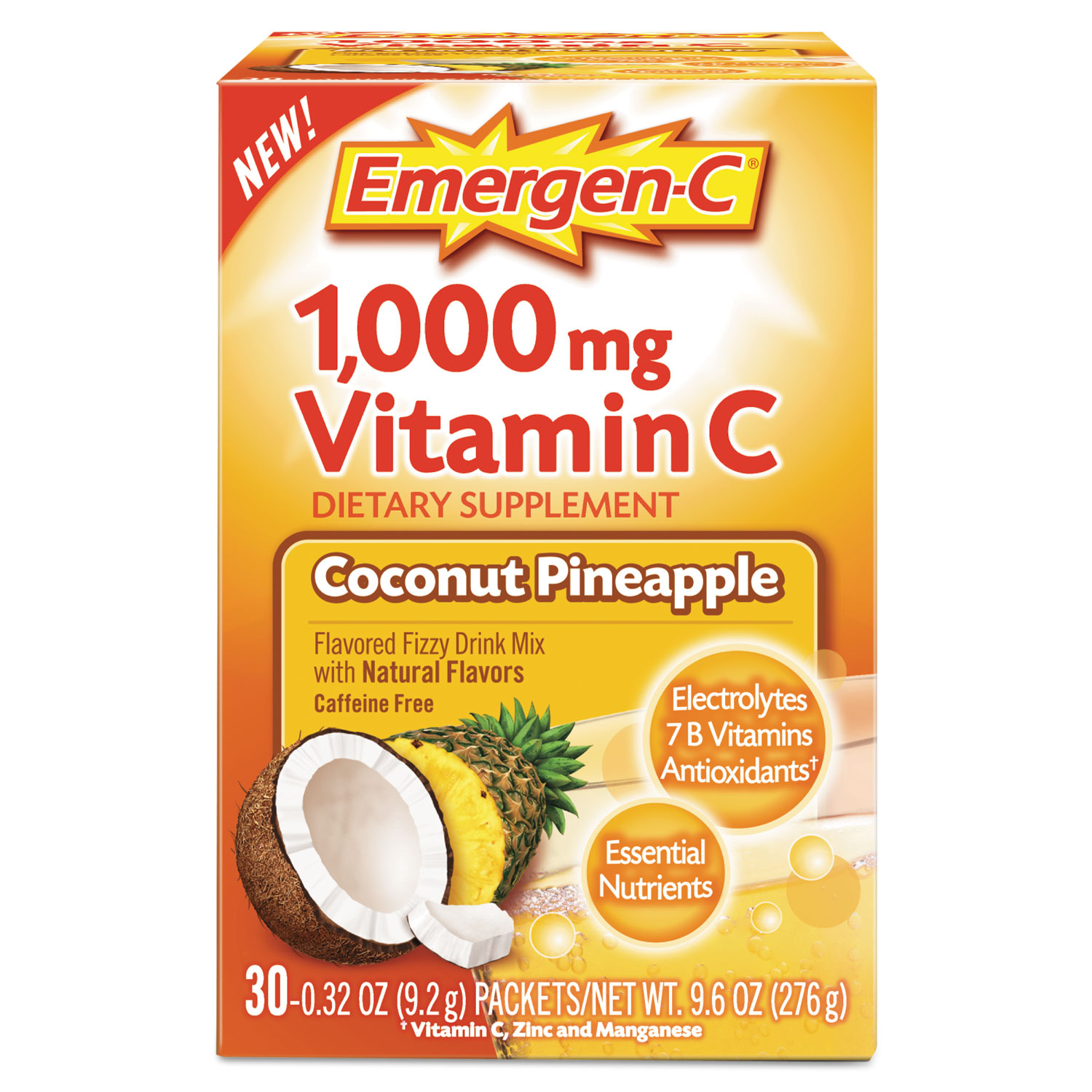  Emergen-C 130603 Immune Defense Drink Mix, Coconut Pineapple, 0.32 oz Packet, 30/Box (ALA130603) 