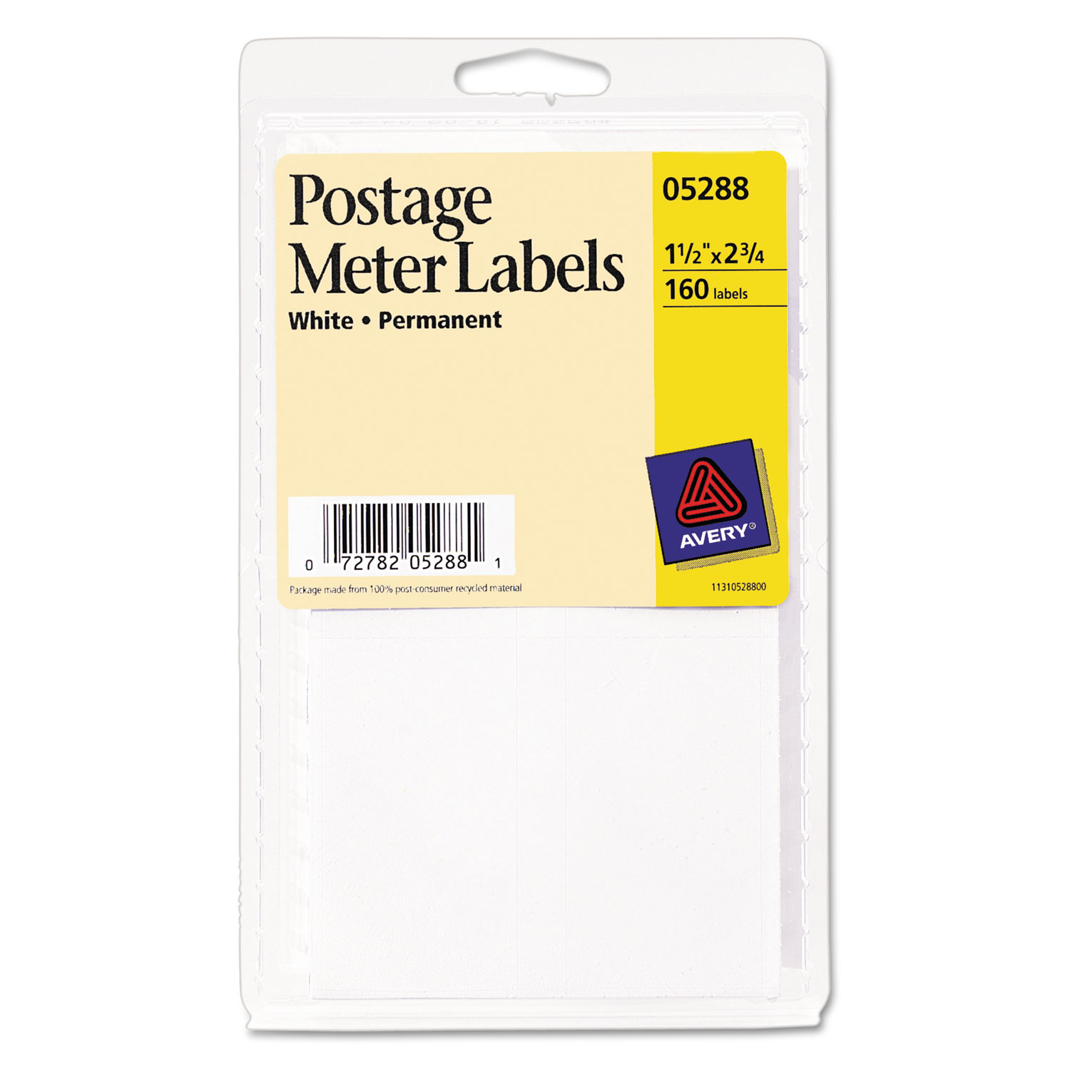 Permanent Adhesive Postage Meter Labels, 1 1/2 x 2 3/4, White, 160/Pack