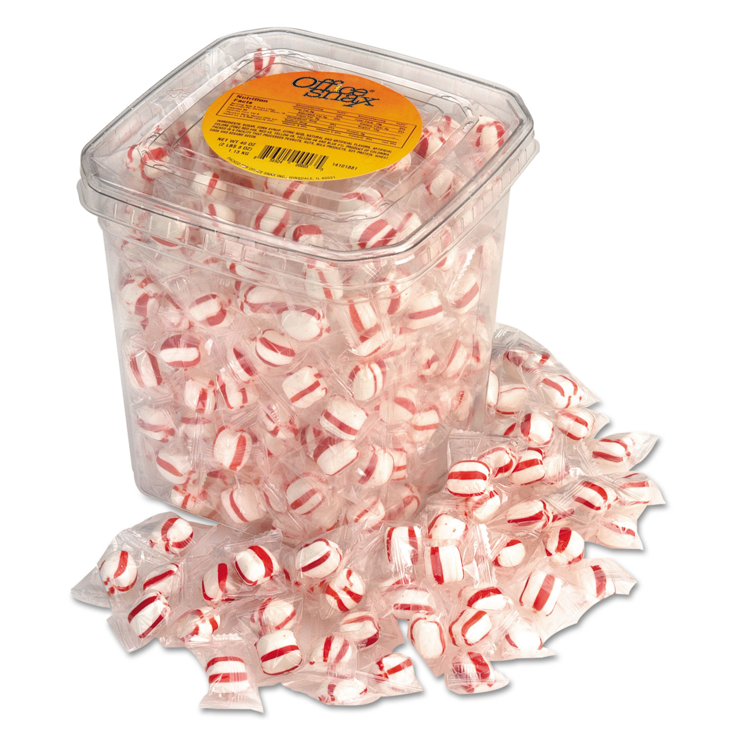  Office Snax 00042 Candy Tubs, Peppermint Puffs, Individually Wrapped, 44oz Resealable Plastic Tub (OFX00042) 