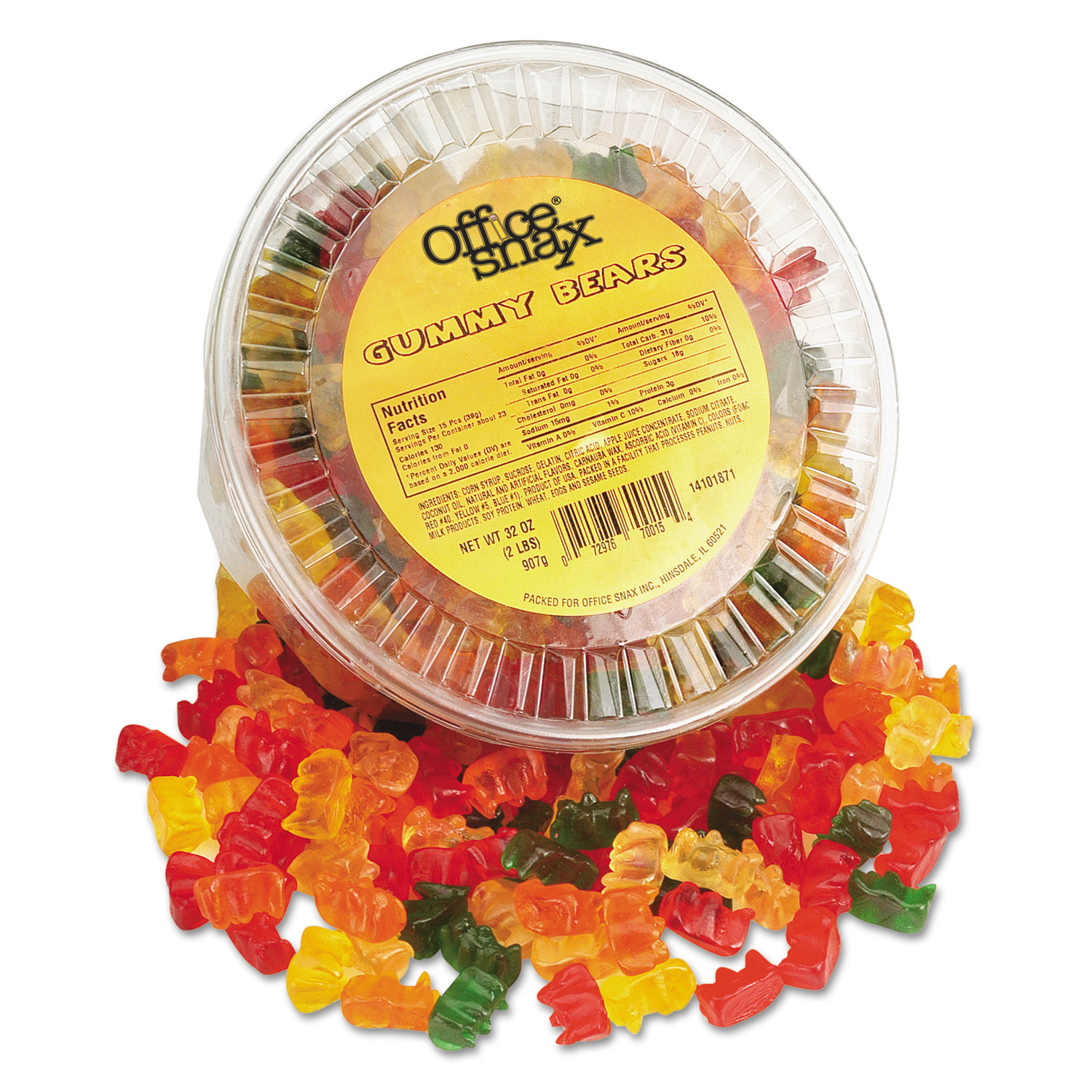  Office Snax OFX70015 Gummy Bears, Assorted Flavors, 2 lb Tub (OFX70015) 