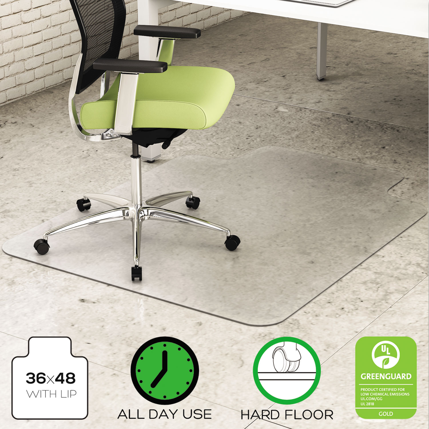  deflecto CM2G112PET EnvironMat All Day Use Chair Mat for Hard Floors, 36 x 48, Lipped, Clear (DEFCM2G112PET) 