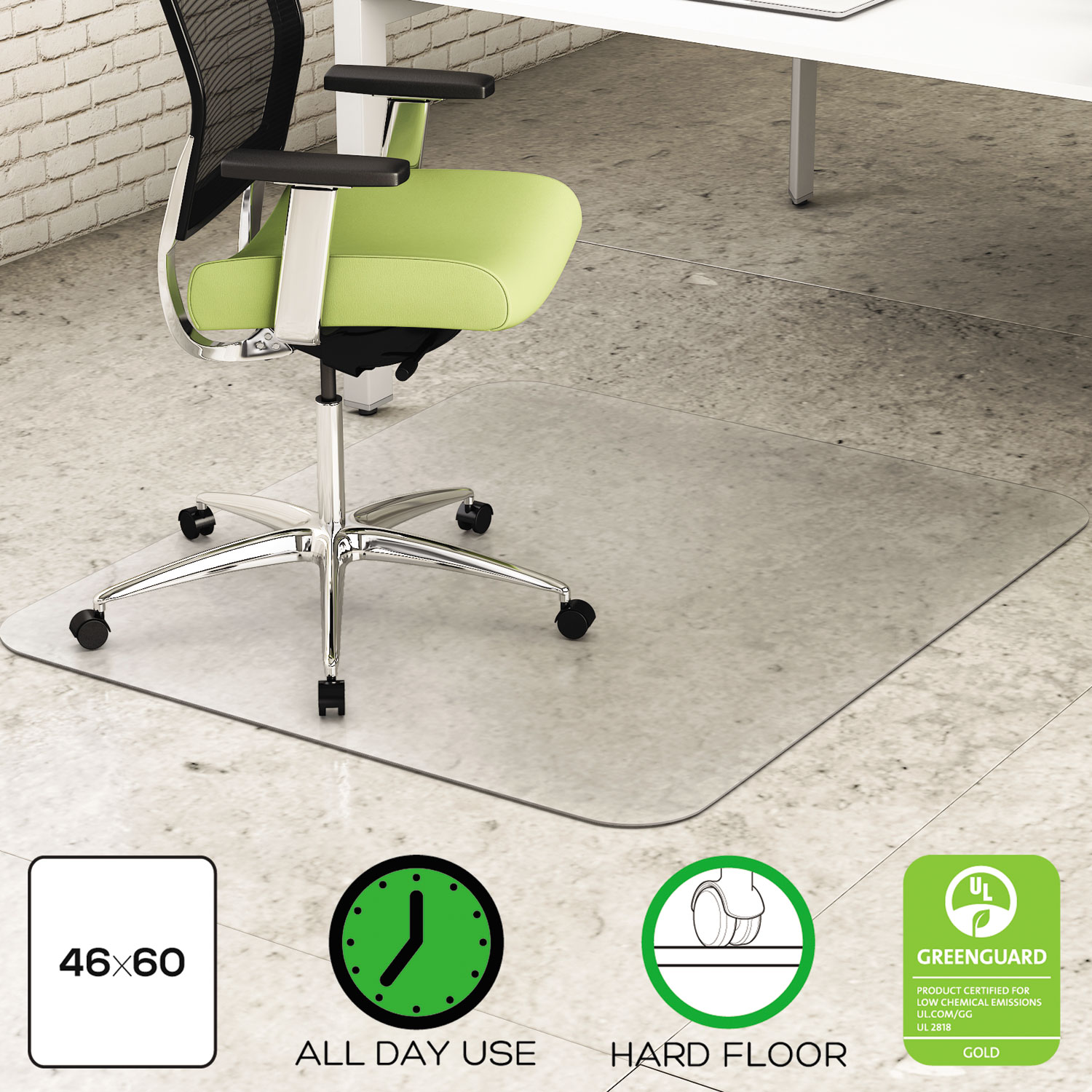  deflecto CM2G442FPET EnvironMat All Day Use Chair Mat for Hard Floors, 46 x 60, Rectangular, Clear (DEFCM2G442FPET) 