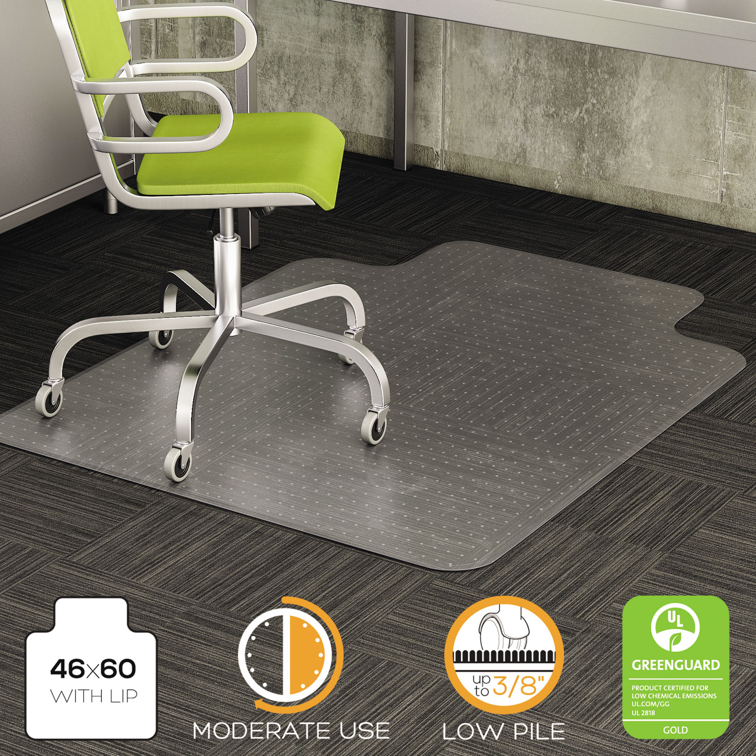  deflecto CM13433F DuraMat Moderate Use Chair Mat for Low Pile Carpet, 46 x 60, Wide Lipped, Clear (DEFCM13433F) 