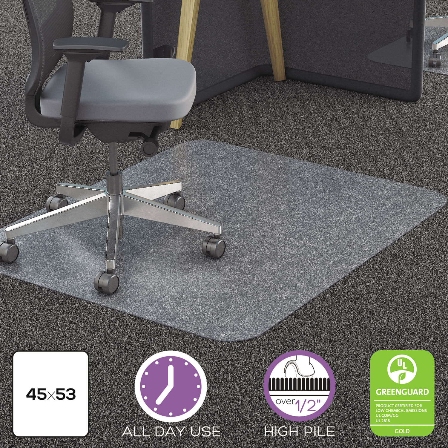 deflecto CM11242PC Polycarbonate All Day Use Chair Mat - All Carpet Types, 45 x 53, Rectangle, Clear (DEFCM11242PC) 