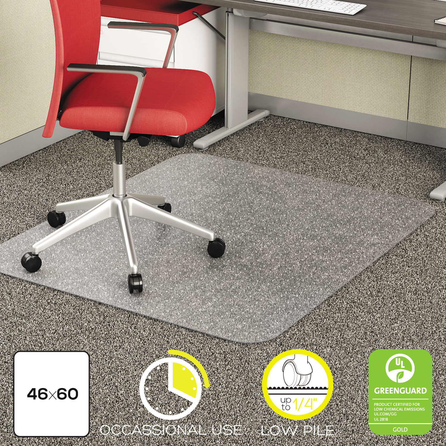  deflecto CM11442F EconoMat Occasional Use Chair Mat, Low Pile Carpet, Flat, 46 x 60, Rectangle, Clear (DEFCM11442F) 