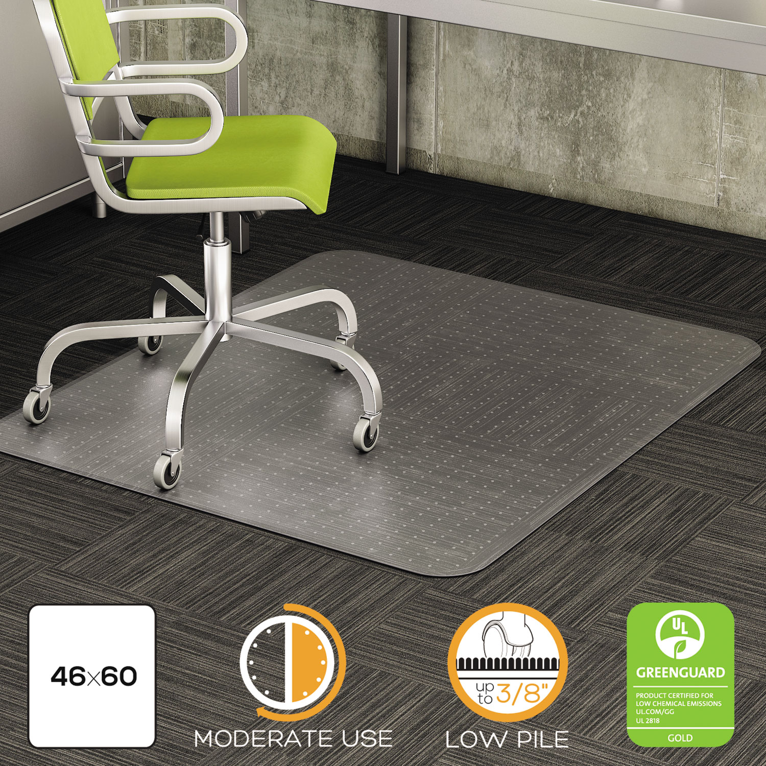  deflecto CM13443F DuraMat Moderate Use Chair Mat, Low Pile Carpet, Flat, 46 x 60, Rectangle, Clear (DEFCM13443F) 
