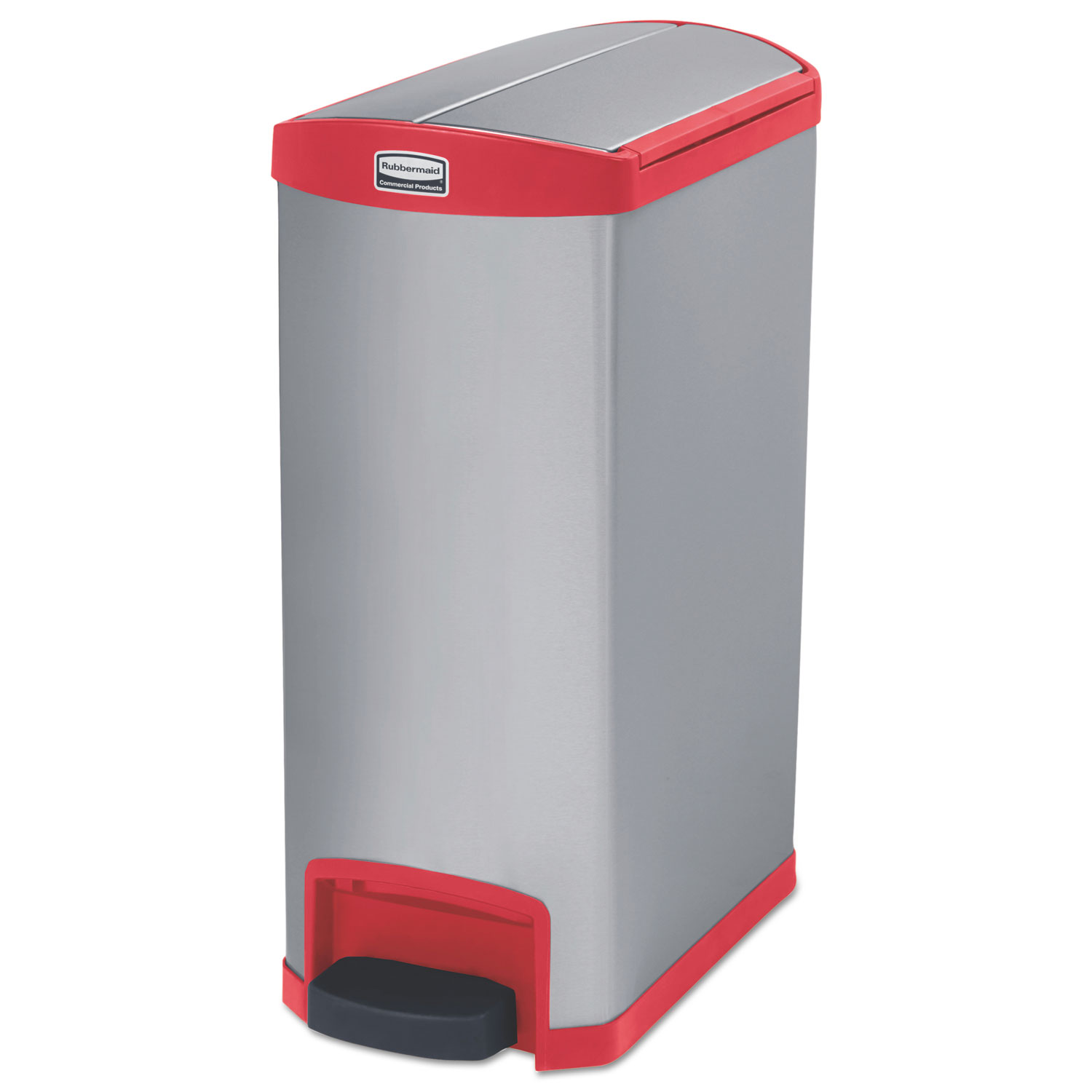 Slim Jim Stainless Steel Step-On Container, End Step Style, 13 gal, Red