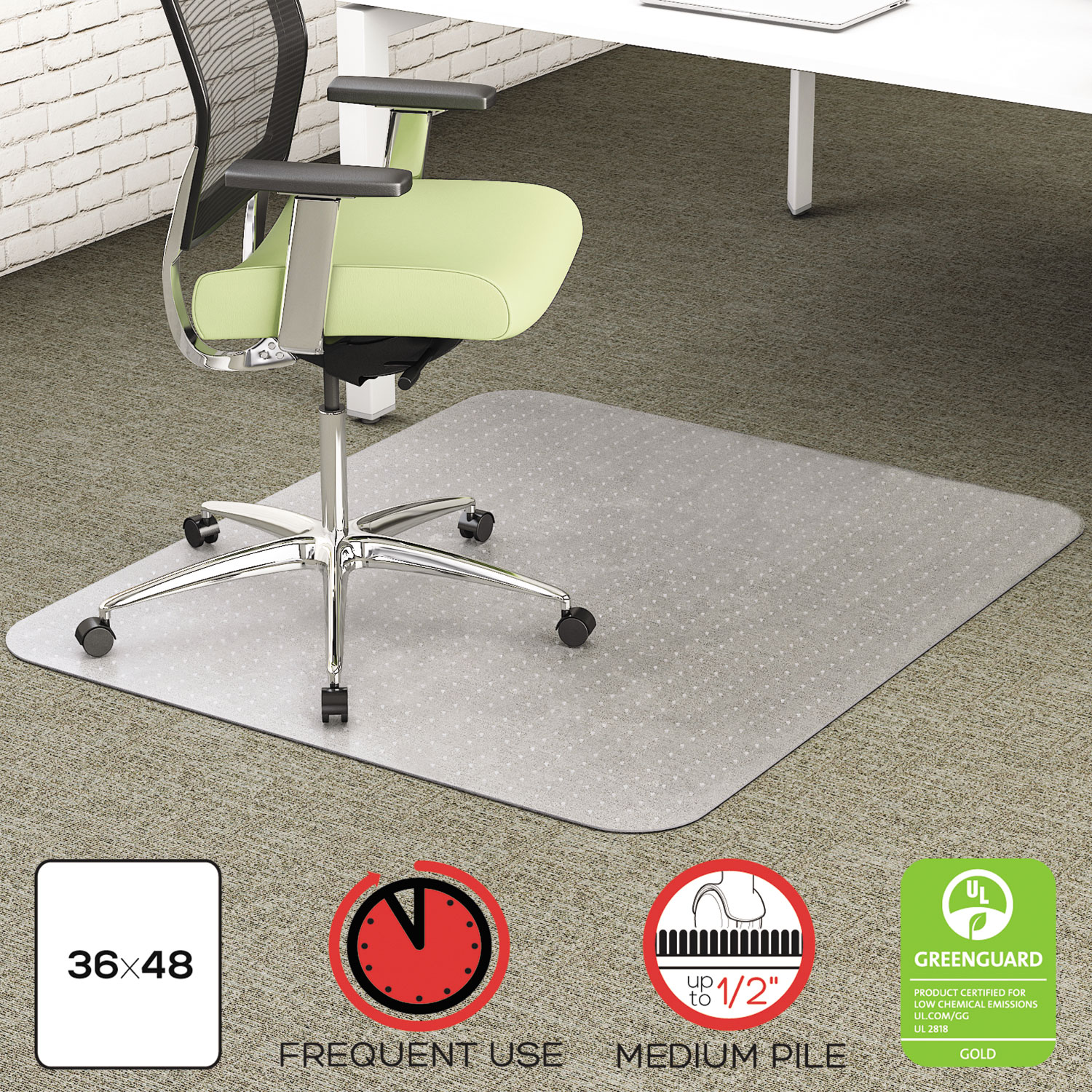 deflecto CM1K142PET EnvironMat Recycled Anytime Use Chair Mat for Med Pile Carpet, 36 x 48, Clear (DEFCM1K142PET) 