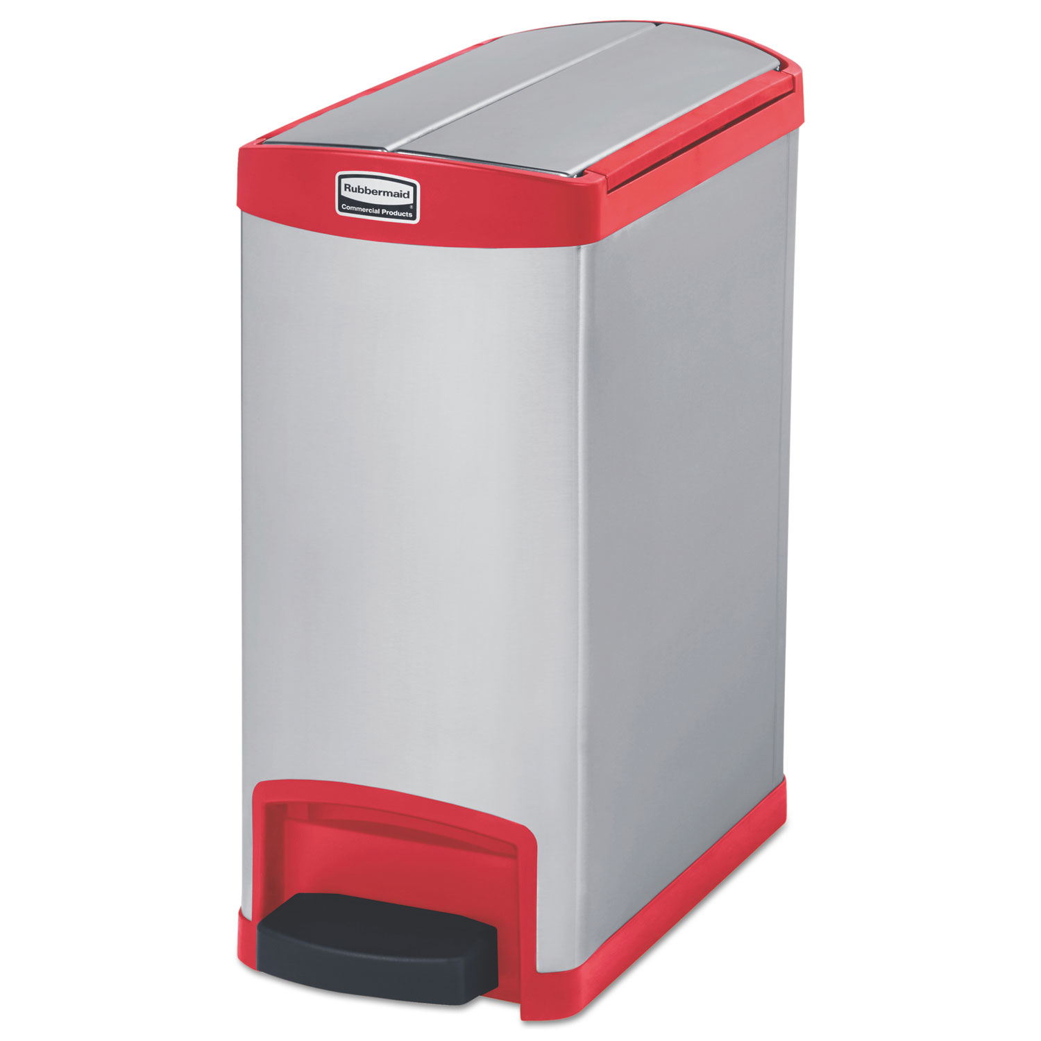 Slim Jim Stainless Steel Step-On Container, End Step Style, 8 gal, Red