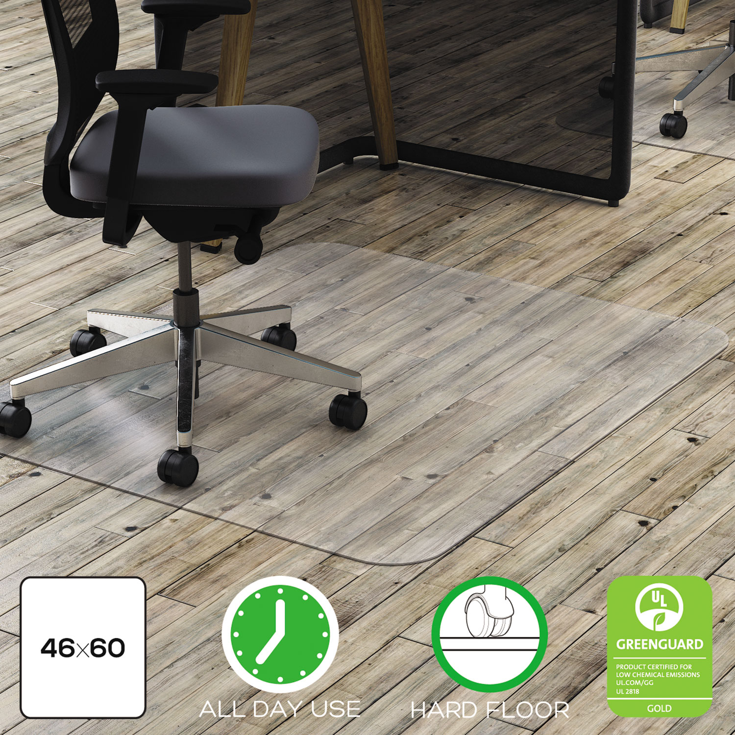  deflecto CM21442FPC Polycarbonate All Day Use Chair Mat - Hard Floors, 46 x 60, Rectangle, Clear (DEFCM21442FPC) 