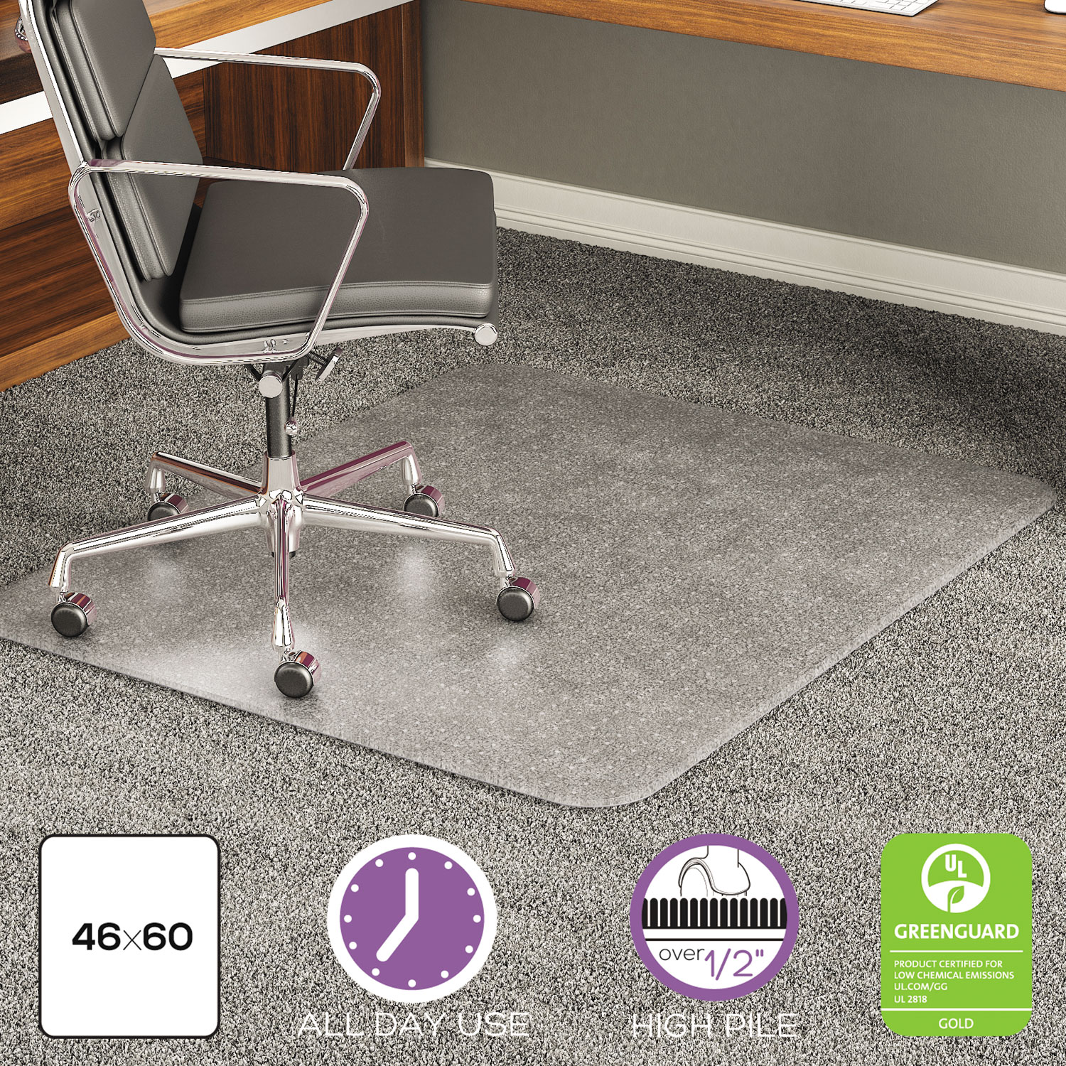  deflecto CM17443F ExecuMat All Day Use Chair Mat for High Pile Carpet, 46 x 60, Rectangular, Clear (DEFCM17443F) 