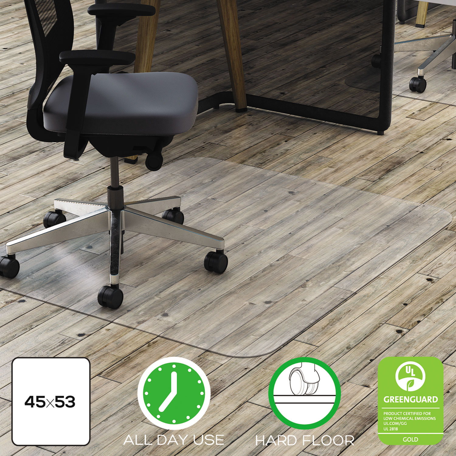  deflecto CM21242PC Polycarbonate All Day Use Chair Mat - Hard Floors, 45 x 53, Rectangle, Clear (DEFCM21242PC) 