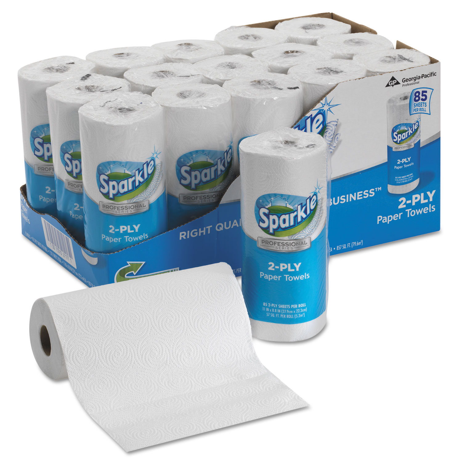 Sparkle ps Perforated Paper Towel, White, 8 4/5 x 11, 85/Roll, 15 Roll/Carton