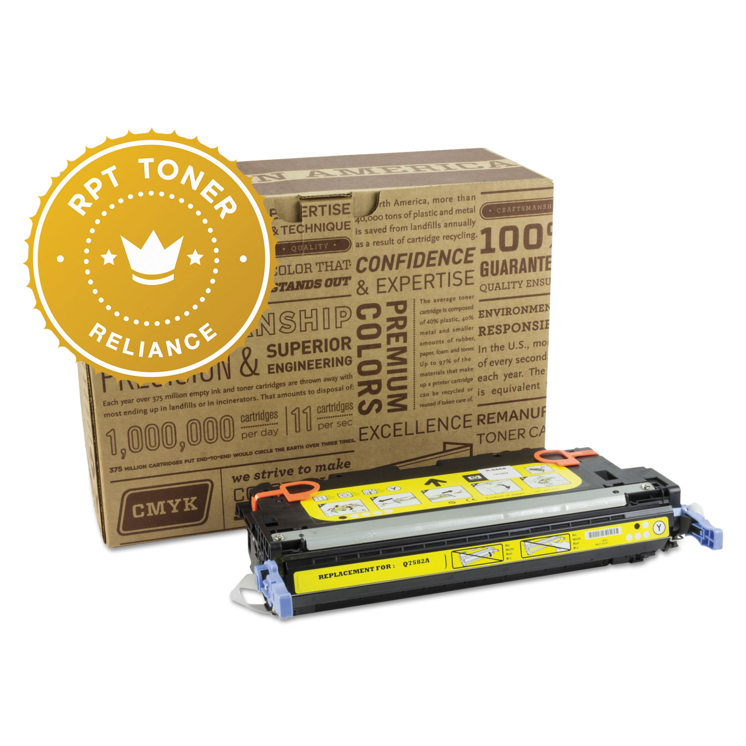 RPT RELQ7582A Remanufactured Q7582A Toner, 6000 Page-Yield, Yellow