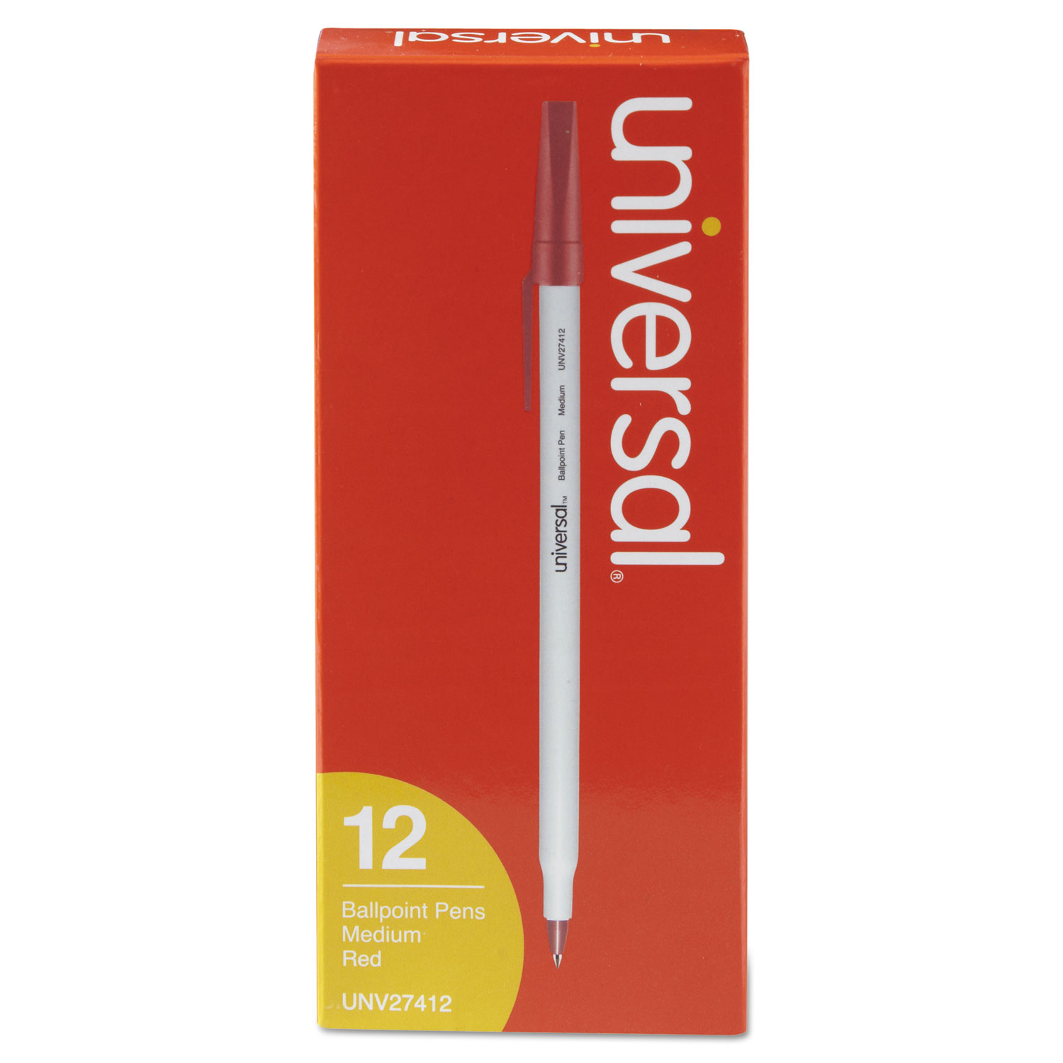  Universal UNV27412 Stick Ballpoint Pen, Medium 1mm, Red Ink, Gray Barrel, Dozen (UNV27412) 