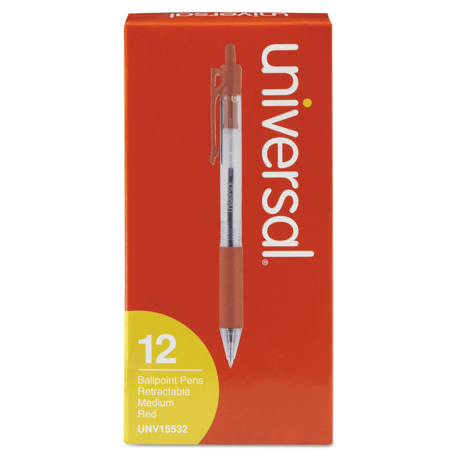  Universal UNV15532 Comfort Grip Retractable Ballpoint Pen, Medium 1mm, Red Ink, Clear Barrel, Dozen (UNV15532) 